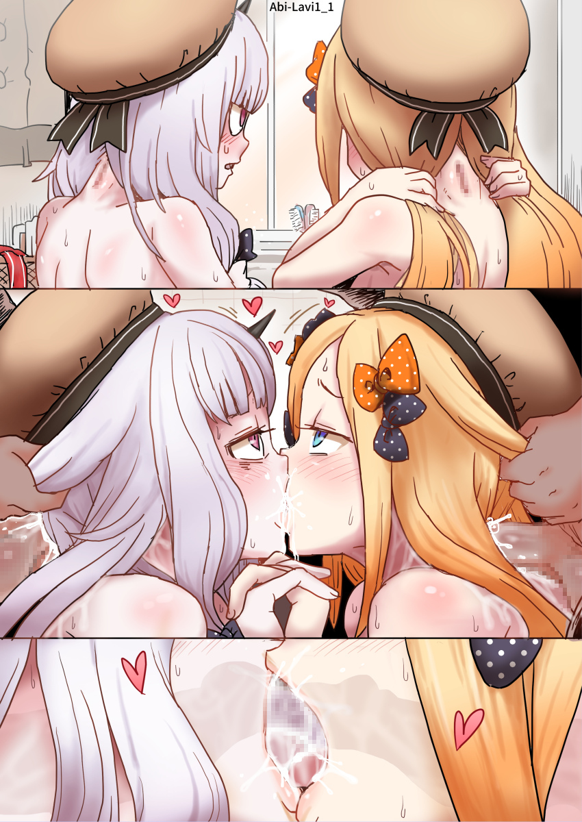 2boys 2girls abigail_williams_(fate/grand_order) c-moon fate/grand_order fate_(series) female head_penetration kissing male multi_genitalia multi_pussy penis pussy pussy_positioned_at_neck reverse_blowjob sex skull_fucking unusual_anatomy unusual_genitalia unusual_genitalia_placement unusual_pussy_placement