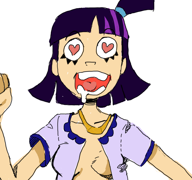 drooling gold_jewelry heart-shaped_pupils one_arm_up open_mouth open_shirt ponytail purple_highlights randy_cunningham:_9th_grade_ninja theresa_fowler violet_hair