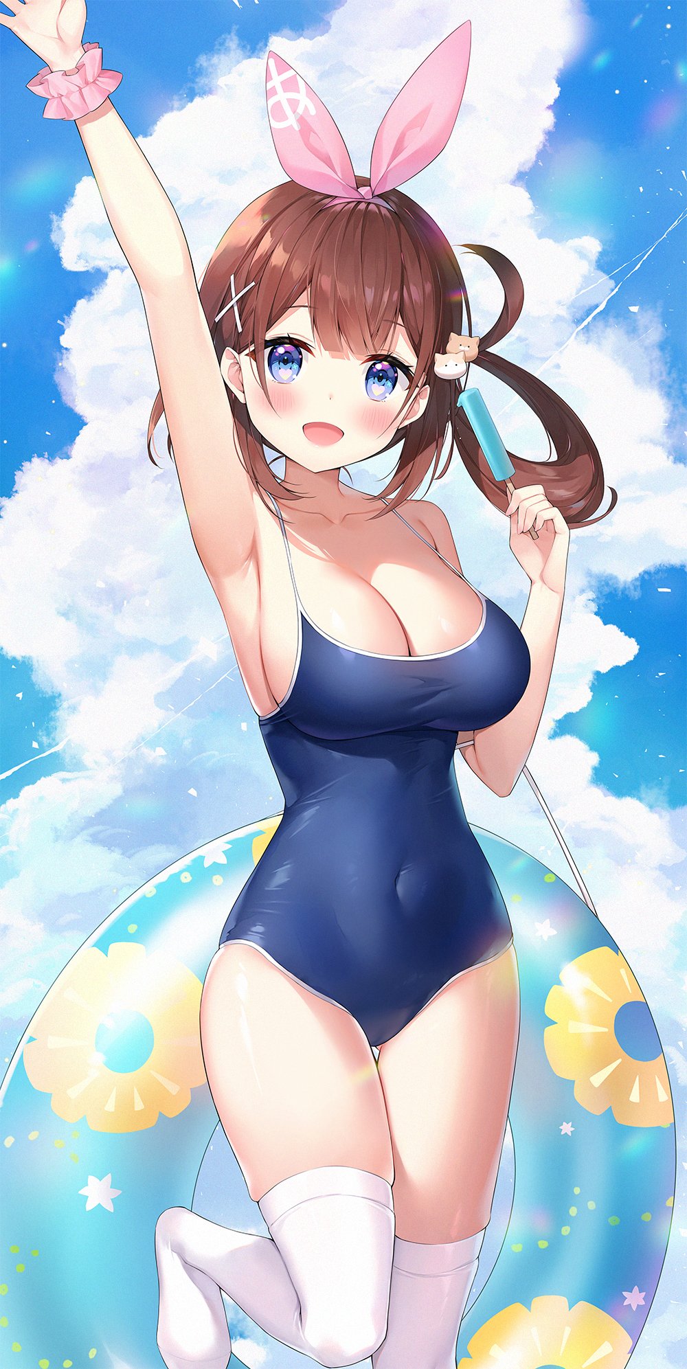 ayamy ayamy_(vtuber) breasts busty cleavage female female_only highres indie_virtual_youtuber one-piece_swimsuit school_swimsuit solo solo_female swimsuit virtual_youtuber