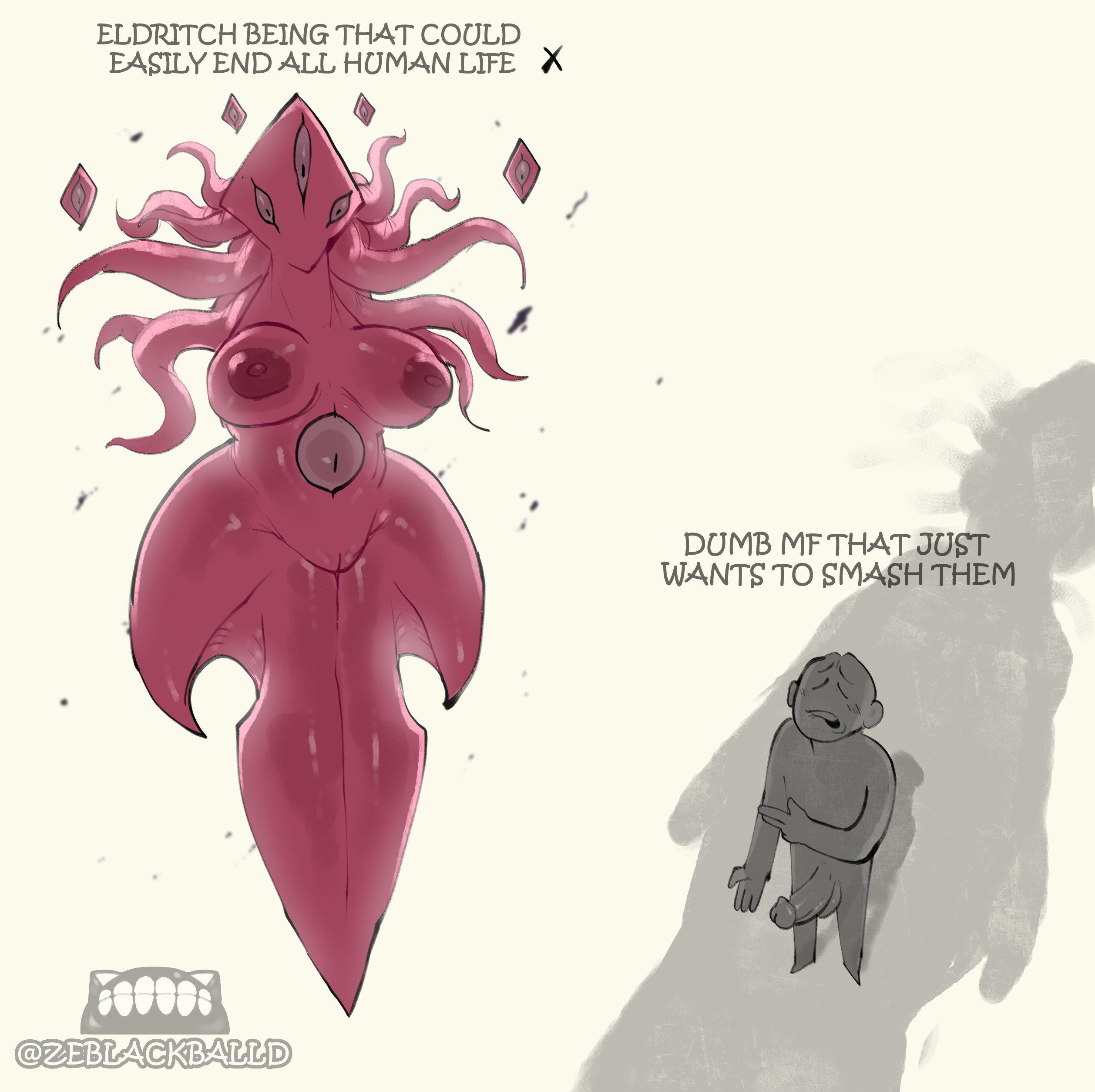 1boy, 1girls, alien, alien girl, big breasts, big penis, breasts, eldritch, eldritch horror, erection, female, floating, large breasts, levitation, male, meme, monster, monster girl, multi eye, nightmare waifu, original, original character, penis, pink skin, tagme, tentacle, tentacle hair, tentacles, the invader (zeblackballd), thick, ze blackball.d, zeblackballd (artist)