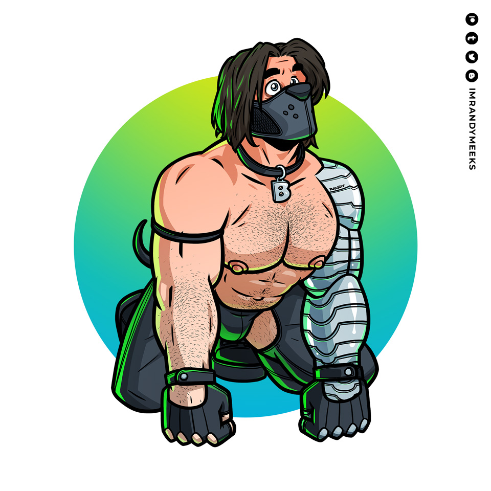 1male arm_band bara bucky_barnes collar dog_tail face_mask hairy_armpits hairy_arms hairy_body hairy_chest hairy_hands hairy_knuckles hairy_male hairy_stomach hairy_thighs jockstrap long_hair looking_at_partner male male_only marvel marvel_cinematic_universe metal_arm obeying randyslashtoons sebastian_stan sitting solo winter_soldier