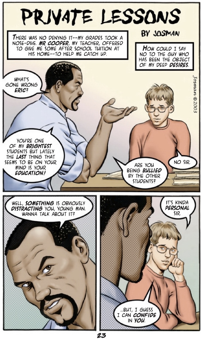 comic dark-skinned_male dark_skin dialogue english_text eric_(josman) handjobs_magazine josman josman_comics male male_only melanin mr_cooper_(josman) teacher teacher_and_student teen_boy