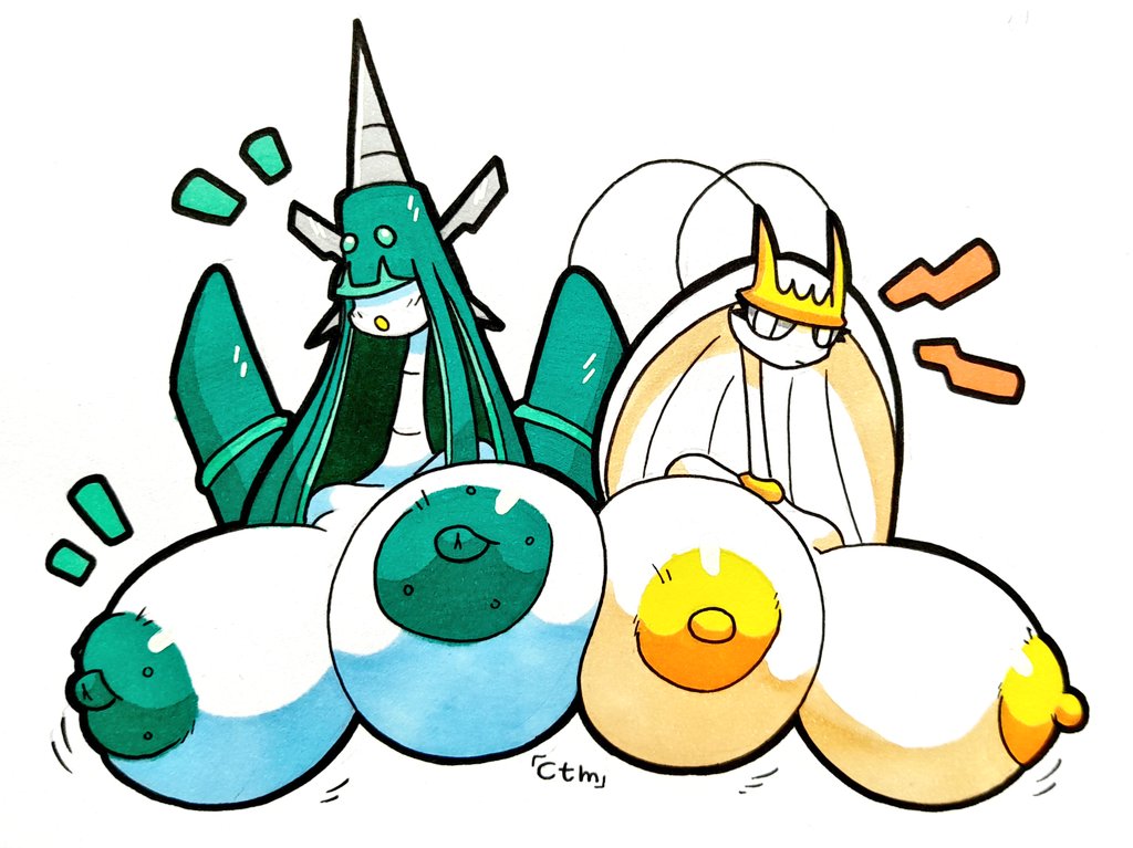 2022 2girls anthro big_areola big_breasts big_nipples breast_squeeze breasts bumpy_areola celesteela gigantic_breasts green_hair huge_areolae huge_breasts huge_nipples long_hair long_neck mr.ctm nintendo nipples pheromosa pokemon pokemon_(species) pokemon_sm pressing_breasts_together pushing_breasts_together squeezing ultra_beast