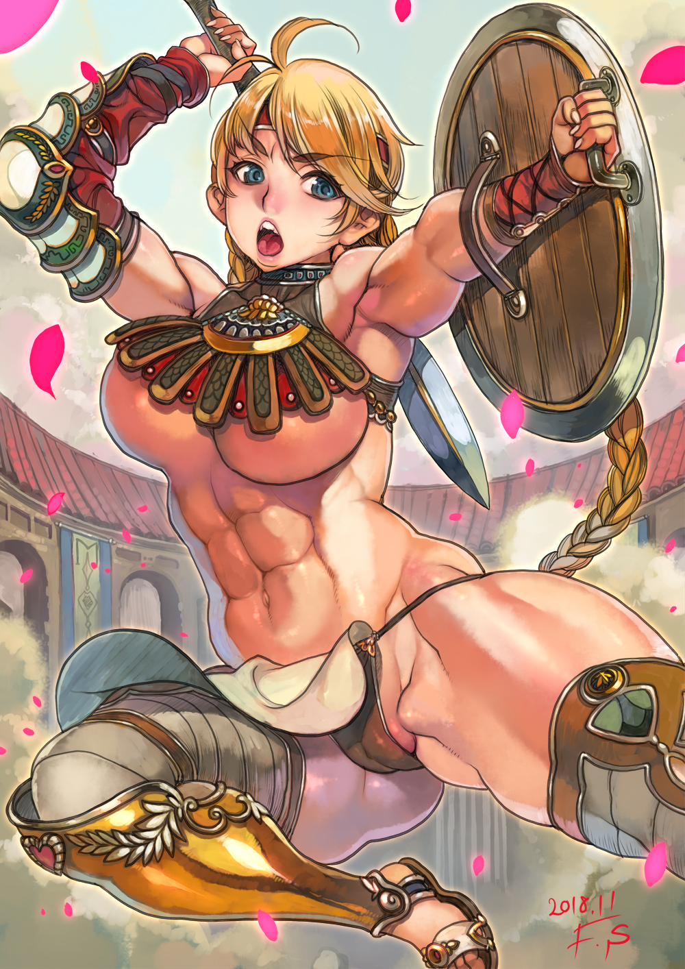 abs blonde_hair blue_eyes braids f.s. female_only female_warrior warrior