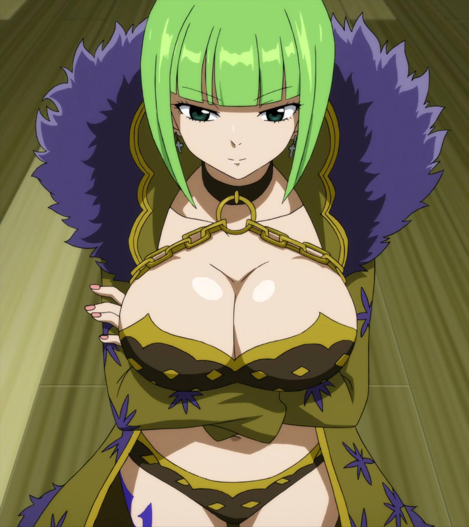 1girls, alvarez empire mark, arms under breasts, big breasts, blue tattoo, brandish mew, breasts, cleavage, clevage, fairy tail, female, green eyes, green hair, green-haired female, huge breasts, large breasts, leg tattoo, skimpy, skimpy clothes, tagme, tattoo