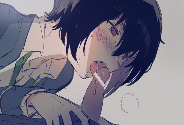 2boys black_hair blowjob blowjob_face blush blushing blushing_profusely censor_bar censored censored_penis cock_hungry cum_on_penis drool drooling ensemble_stars! erection faceless_male fangs femboy feminine_male gay gay_blowjob gay_incest giving_head going_down_on hand_on_hip imminent_penetration incest licking_cum licking_penis male_only mostly_offscreen_character oerba_yun_fang open_mouth oral_sex pale-skinned_male pale_skin penis_out pointless_censoring red_eyes sakuma_ritsu short_hair steam tongue_out uniform younger_brother younger_brother_sucks_older_brother younger_male