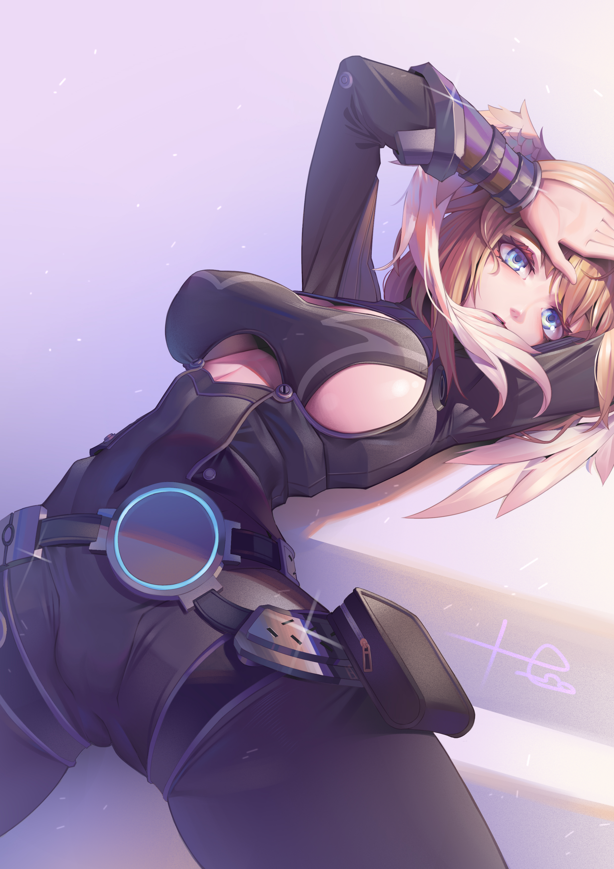 17yunzi, 1girls, belly, belly button, belt, black leotard, blonde female, blonde hair, blonde-haired female, blue eyes, bodysuit, breasts, cameltoe, covered navel, covered nipples, crotch, eunie (xenoblade), female, female focus, female only, h.an (516635864), large breasts, laying, laying down, laying on back, leotard, lying, lying down, lying on back, navel, nintendo, nipples, on back, pussy, pussy bulge, sideboob, skin tight, solo, solo female, solo focus, stomach, underboob, wings, xenoblade (series), xenoblade chronicles 3
