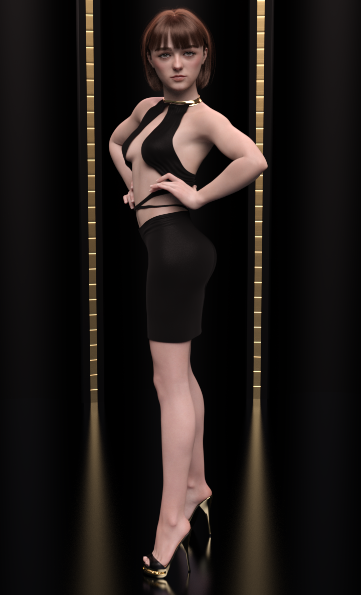 1girls 3d 3d_(artwork) arya_stark ass breasts celebrity daz3d daz_studio dress feet female female_only game_of_thrones heels high_heels human human_only light-skinned_female light_skin maisie_williams pin3d short_hair small_ass small_breasts small_butt solo toes tomboy