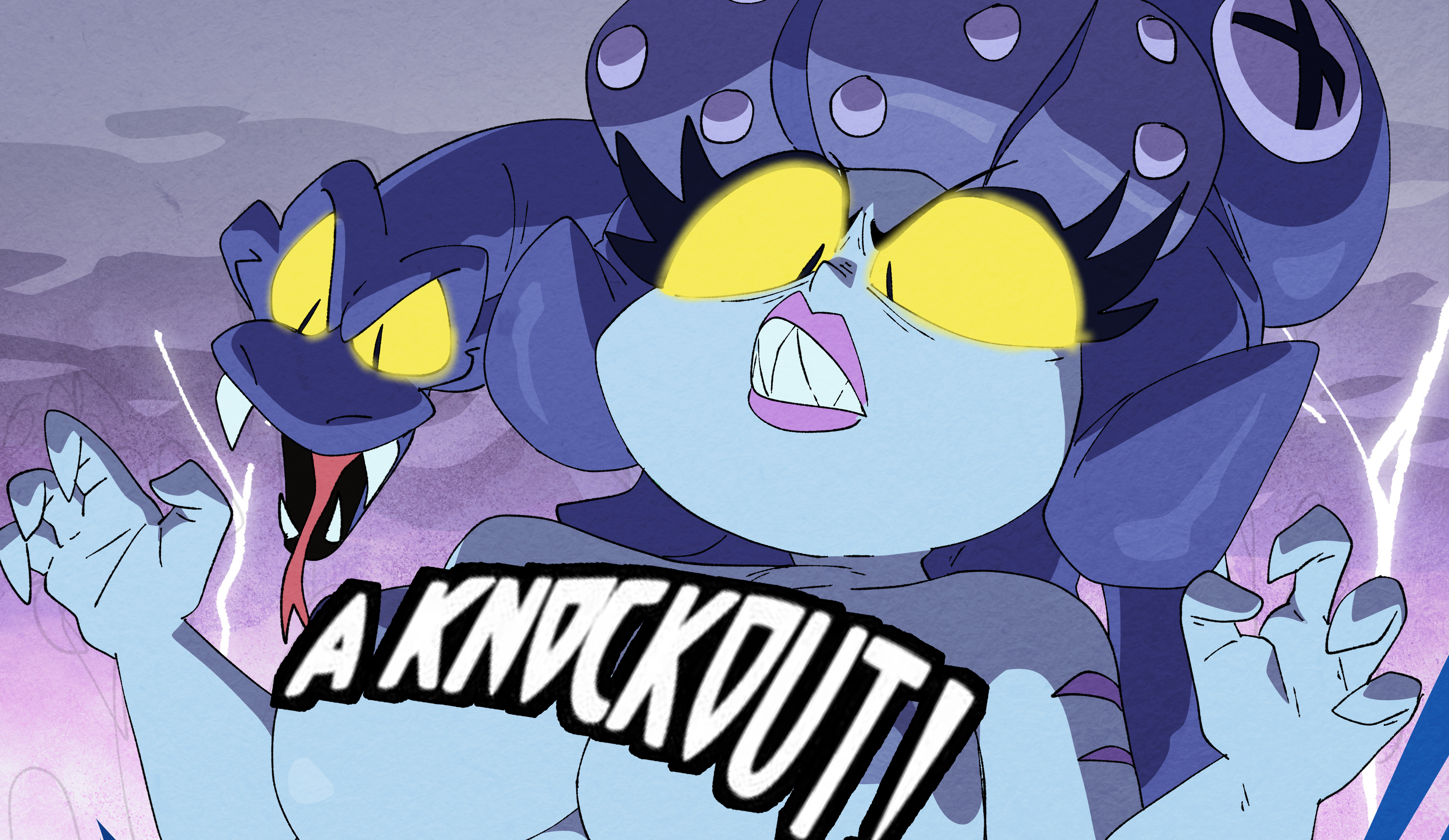 big breasts, breasts, cala maria, cuphead (game), defeated, exposed breasts, female, gorgon, huge breasts, inkershike, large breasts, merfolk, mermaid, nipples, scar, snake, surprised, text, yellow eyes