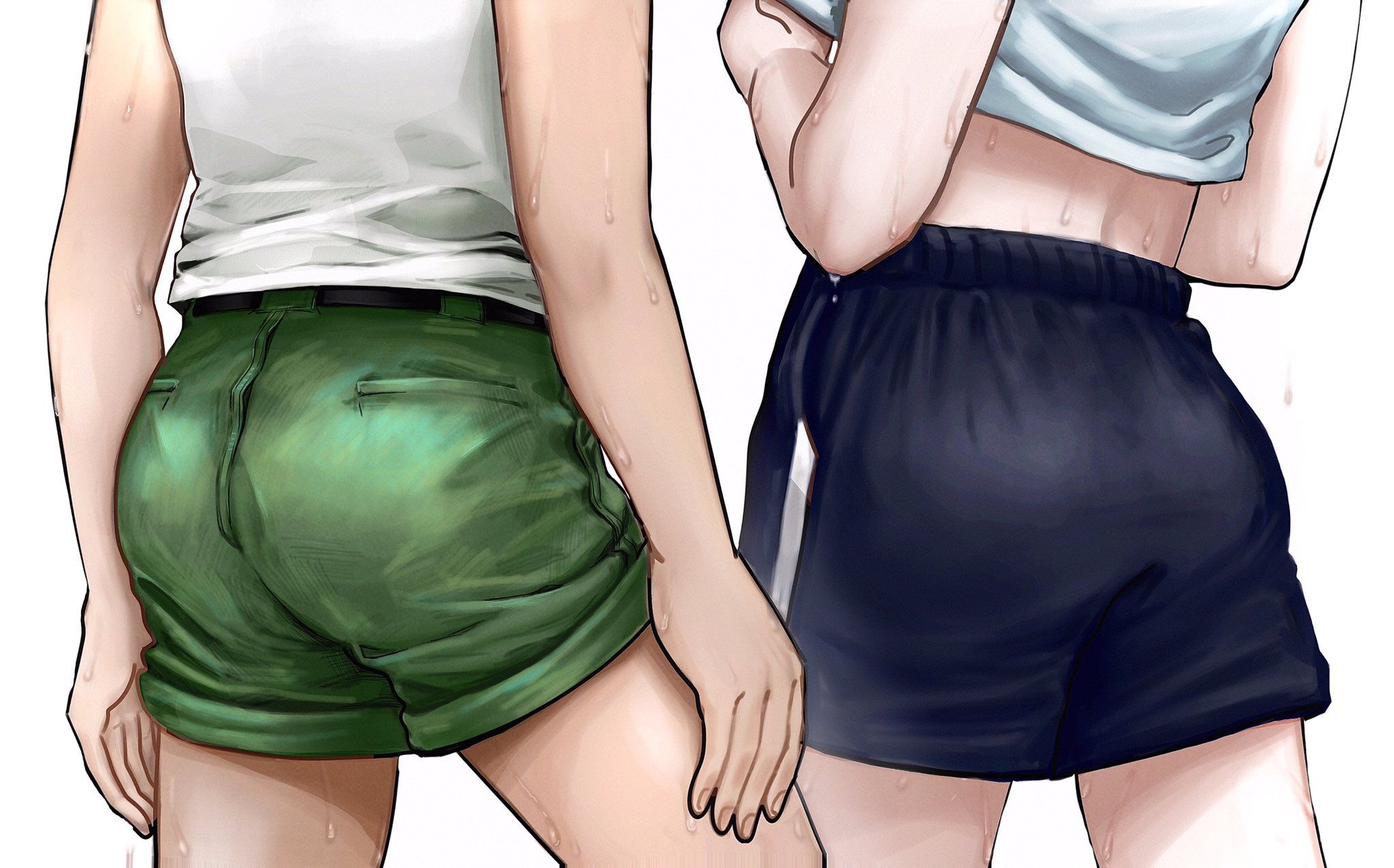 2boys, 333hxh333, ass, ass focus, from behind, gon freecss, green pants, hunter x hunter, killua zoldyck, lifting shirt, male, male only, multiple boys, multiple males, no sex, screw bar, sweat, sweating, sweaty body, teenage male, teenager