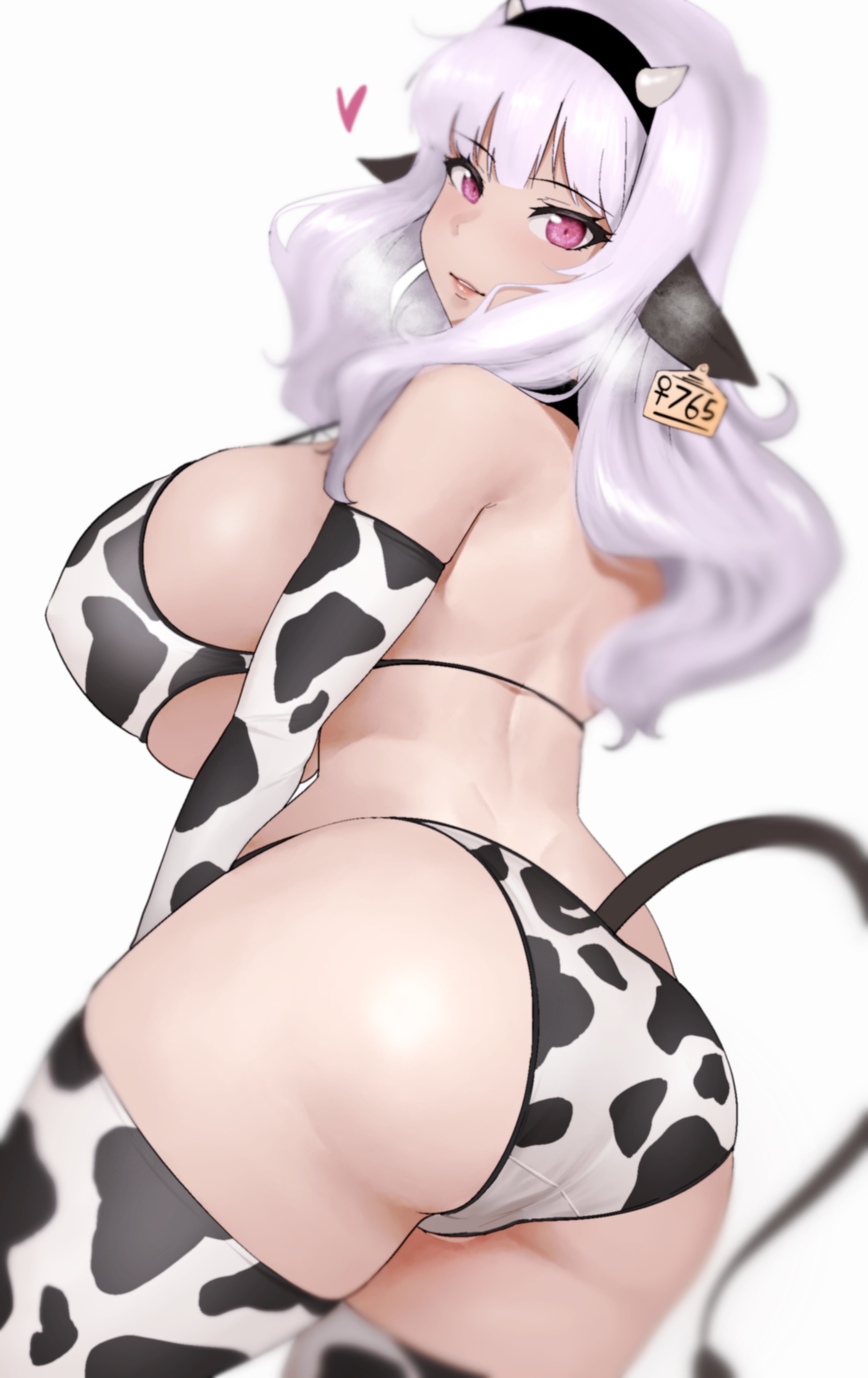 ass, breasts, cow ears, cow print, female, idolmaster, kumako (kumakonoh), light skin, light-skinned female, long hair, looking at viewer, shijou takane, voluptuous