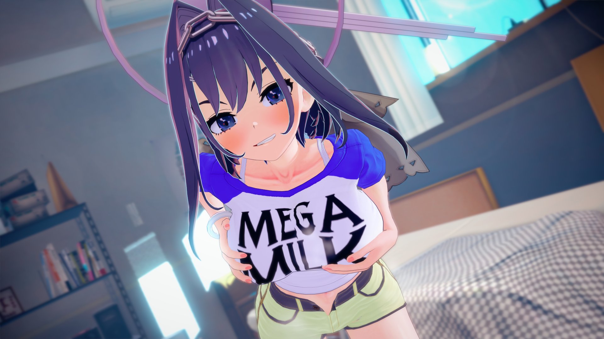 2d (artwork), 3d, breasts, female, holding breast, hololive, hololive english, hololive english -council-, hololive english -promise-, mega milk, meme, ouro kronii, smiling, tagme, virtual youtuber, wataamage