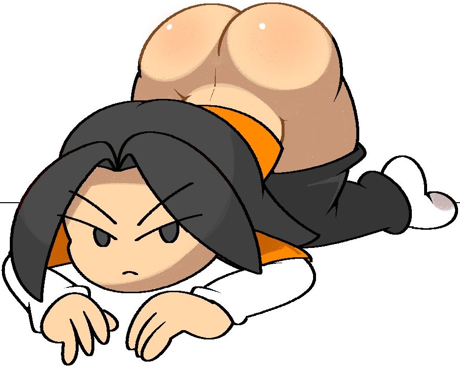 1girls ass_up hihi_(vilepluff) jack-o_pose mob_face orange_clothing pants_down simple_background solo tagme vilepluff