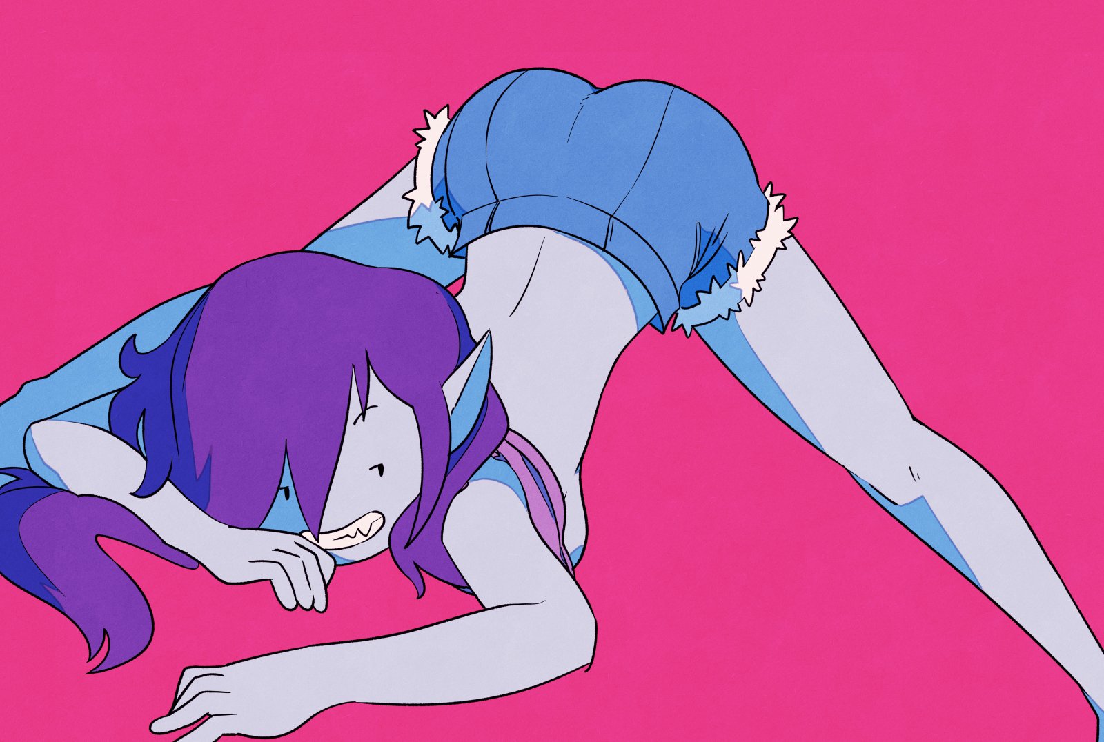 1girls, adventure time, ass, big ass, big butt, breasts, cartoon network, crasherchroma, female, jack-o pose, jeans, long legs, marceline, pink background, purple hair, smug, vampire