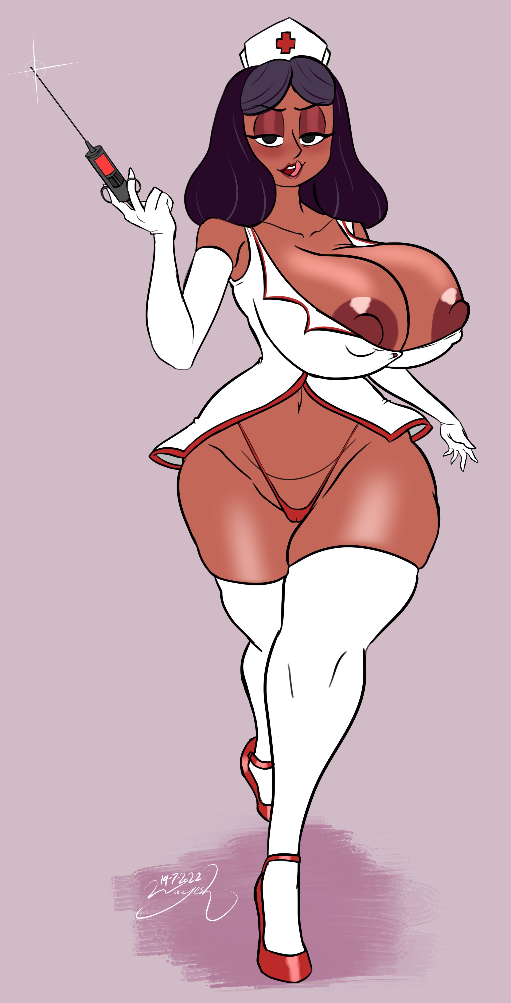 1girls, areolae, breasts, brown hair, cartoon network, dark nipples, dark skin, dark-skinned female, female, female only, gloves, huge breasts, latex gloves, looking at viewer, mature female, milf, mother, naughty face, nipple slip, nipples, no bra, nurse, nurse cap, nurse outfit, panties, priyanka maheswaran, solo, steven universe, voluptuous, voluptuous female, wayesh
