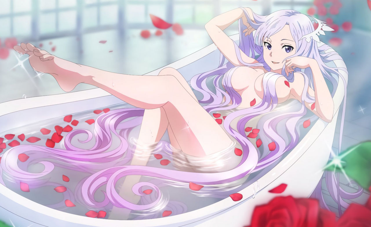1girls, bathing, completely nude, divine slut, feet, female, flowers, goddess, long hair, nude, quinella, seductive, solo female, sword art online, sword art online: alicization