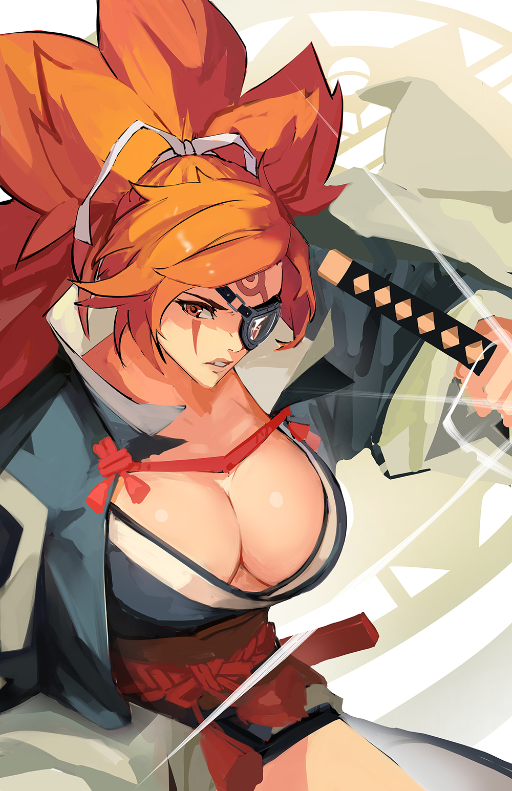 1girls, baiken, big breasts, breasts, busty, eye patch, face markings, female, female only, guilty gear, guilty gear strive, guilty gear xrd, huge breasts, japanese clothes, japanese clothing, katana, kimono, large breasts, lips, milf, missing arm, missing eye, mouth open, older female, pink hair, red eyes, revealing clothes, samurai, scar, scarred, scars, shengtaki, sword, tagme, tied hair, warrior, weapon