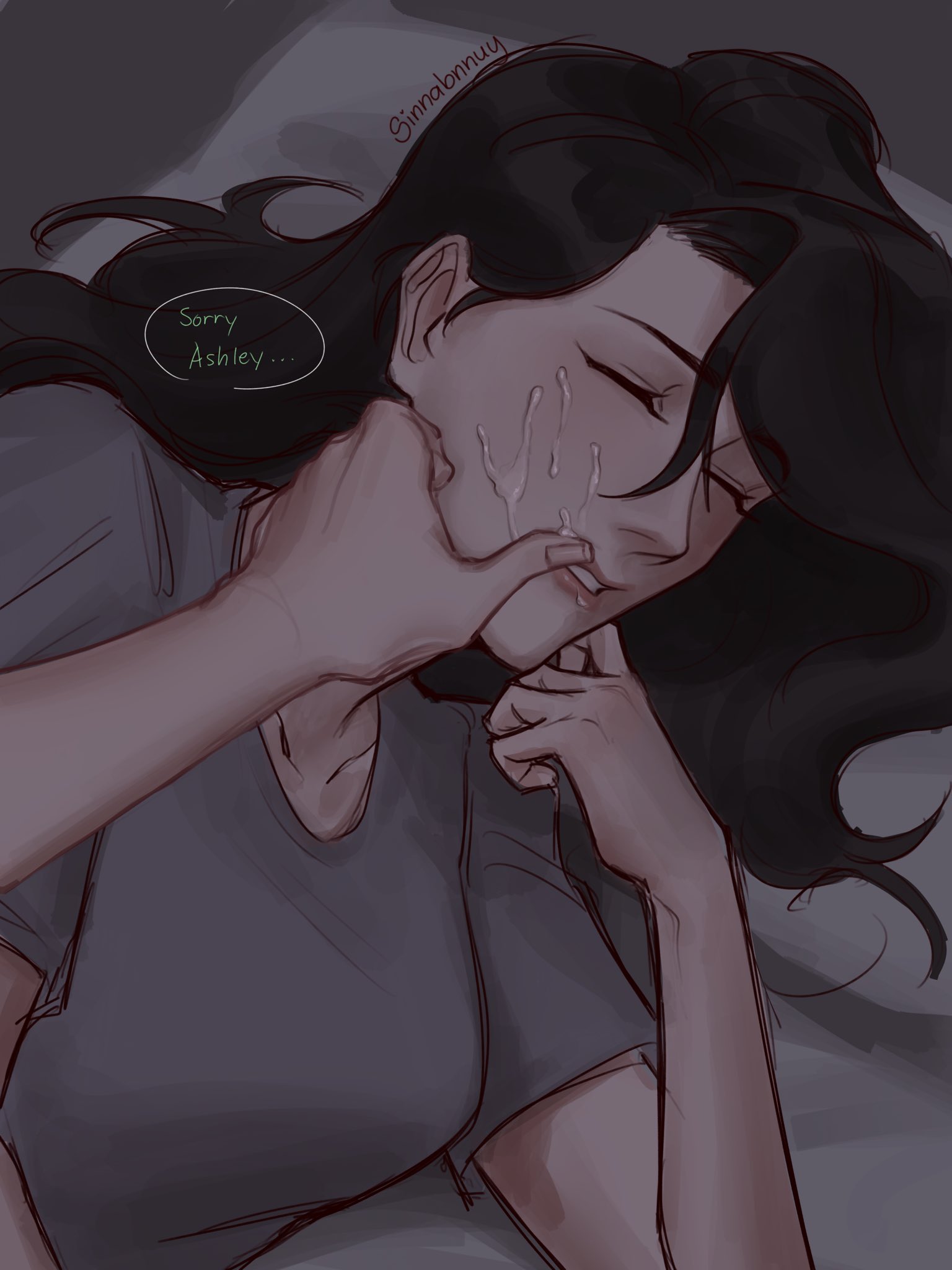 1boy, 1girls, 2d, andrew graves, ashley graves, black hair, brother and sister, closed eyes, clothed, cum, cum on face, dialogue, english text, facial, female, female focus, incest, male, pillow, siblings, sinnabnnuy, sleep molestation, sleeping, somnophilia, straight, the coffin of andy and leyley