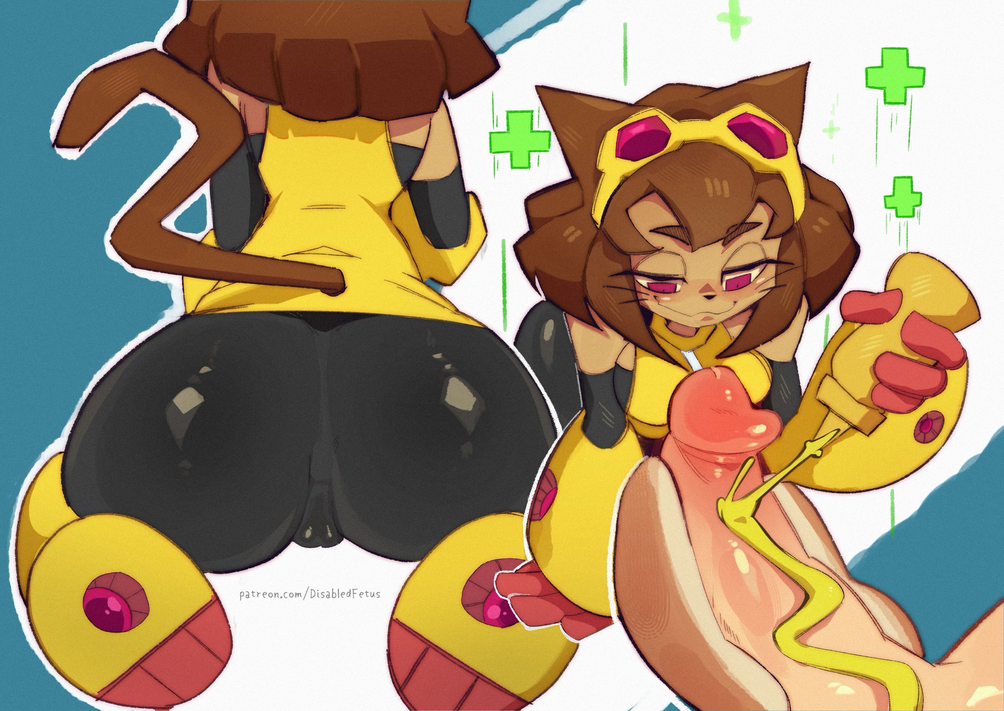 big penis, blushing, booty, booty cheeks, caked up, cameltoe, cat girl, cock, curvy, curvy female, curvy figure, disabledfetus, feline, female, gameoverse, glitch productions, healing, horny female, hot dog bun, human, kit (gameoverse), kit bodega, leggings, male, massive penis, mustard, pale skin, round ass, straight, thick penis, weiner