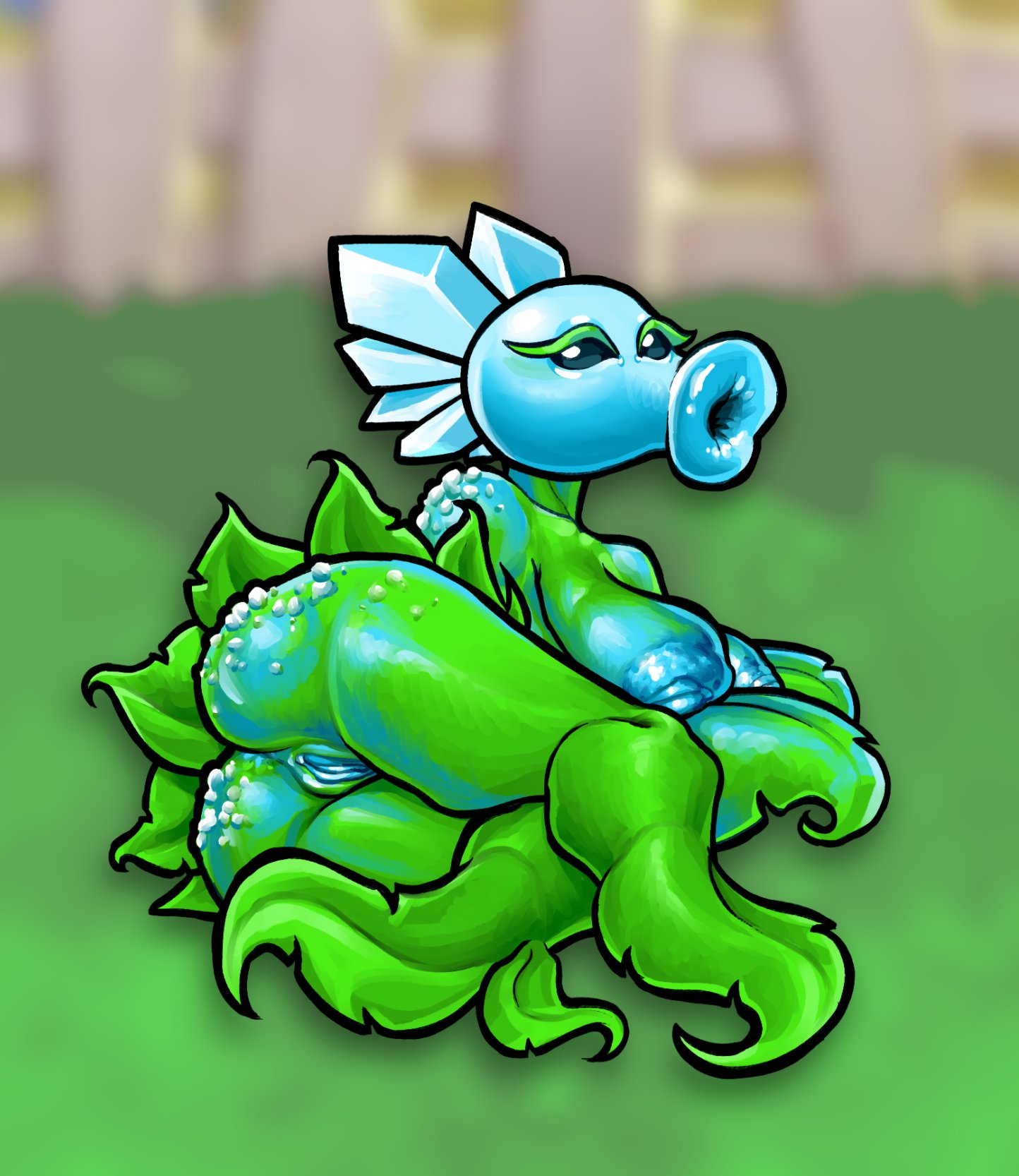 ass, boobs, boobs out, cheeks, female, high quality, high resolution, highres, ice, peashooter (pvz), plants vs zombies, plants vs. zombies, snow pea (pvz), tagme, thick lips, waneczka228