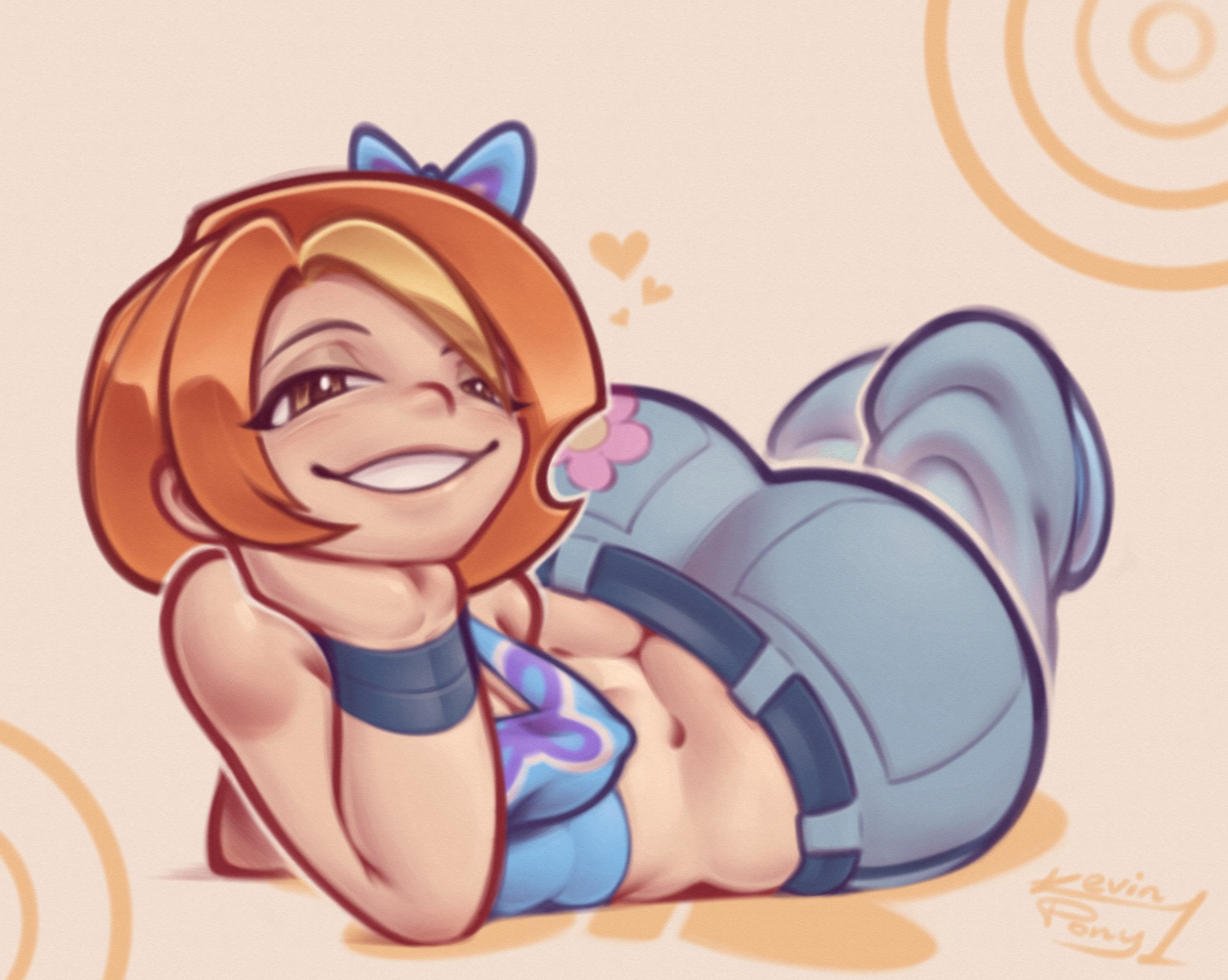 1girls, ass, ass cleavage, ass crack, big ass, butt, butt cleavage, butt crack, butterfly (planetronika), cleavage, covered nipples, huge ass, impossible anatomy, kevinpony1, lying on stomach, medium breasts, midriff, planetronika, prone, teenage girl, twisted torso