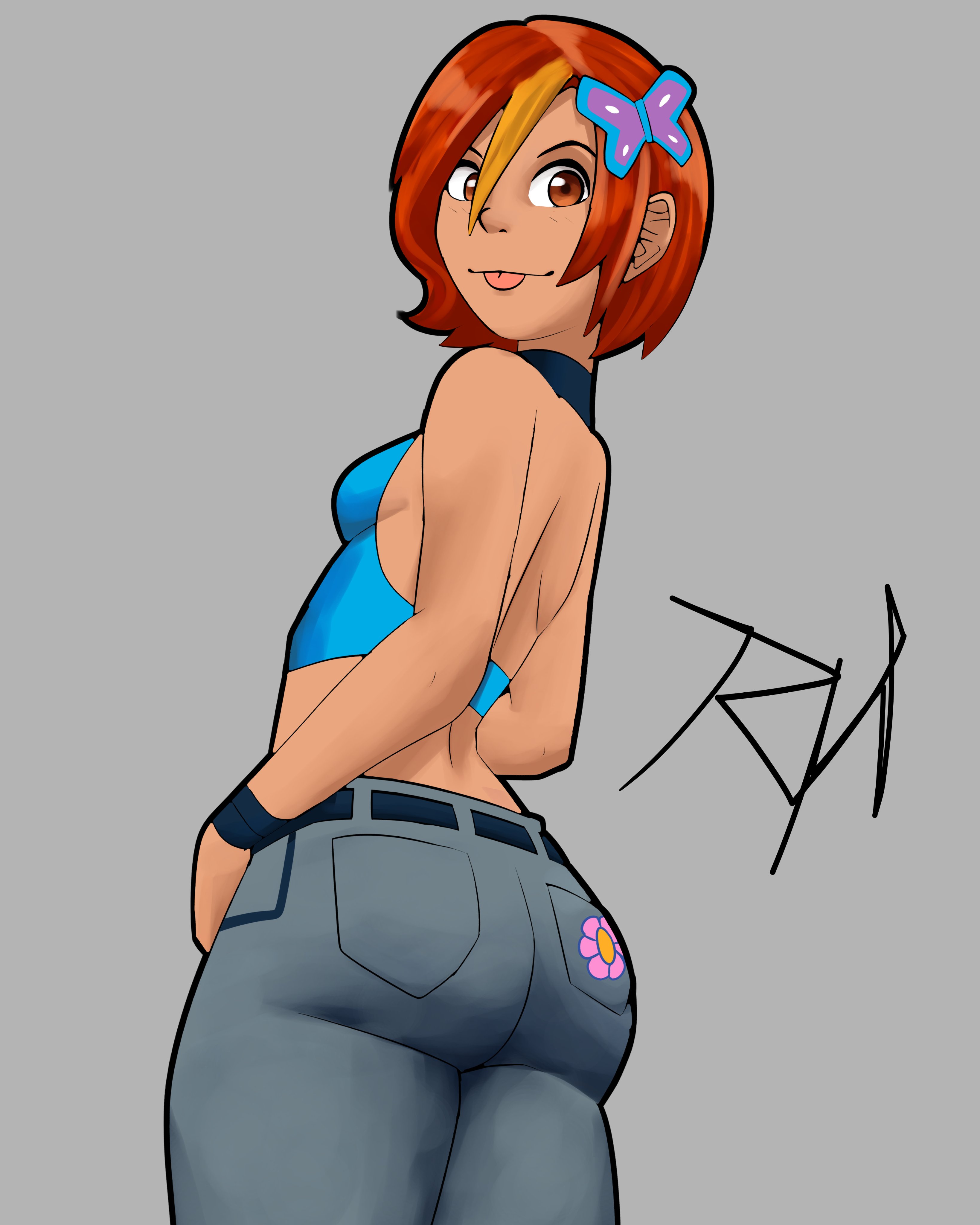 1girls, butt, butterfly (planetronika), planetronika, showing off, tagme, teenage girl, tongue