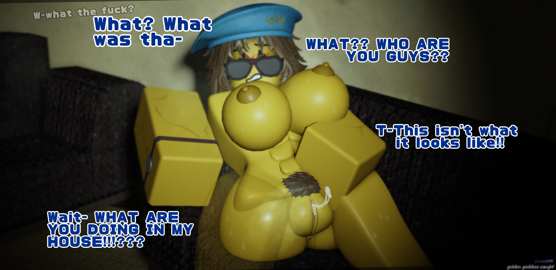 1girl, 1girls, 2026, 3d, abs, army, army girl, army hat, ass, asshole, aviator sunglasses, beret, big ass, big ass (female), big boobs, big booty, big booty (female), big breasts, big butt, big butt (female), big tits, blood debt, blue beret, blush, blushing, boobs, booty, breasts, brown hair, brown hair female, bushy pubes, butt, butthole, caught, caught in the act, caught masturbating, caught naked, caught off guard, clitoris, couch, couch sitting, dialogue, disheveled, disheveled hair, dripping, dripping pussy, dripping wet, edited, english text, eyewear, eyewear only, face scar, facewear, fingering, fingering self, flustered, flustered female, headwear, headwear only, laying, laying down, letterbox, letterboxed, light blush, masturbating, masturbation, military, military girl, military hat, moosty, muscular, muscular female, naked, off screen character, off screen male character, pubic hair, pussy, robber, robbery, roblox, roblox game, roblox studio, robloxian, scarred, scarred face, self upload, sitting, sitting down, soldier, sunglasses, sweat, sweating, sweating female, sweating profusely, talking, talking to another, text, tits, twitter username, vagina, veronika kazakova, veteran, watch, watermark, wet, wet pussy, yellow skin, yellow skinned, yellow skinned female