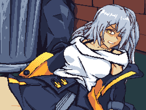 1girls 2d 2d_(artwork) alley alleyway cajunspicyent clothed defeat defeated defeated_heroine female female_focus honkai:_star_rail honkai_(series) imminent_rape imminent_sex no_sex pixel_(artwork) pixel_art stelle_(honkai:_star_rail) trash trash_can white_hair yellow_eyes