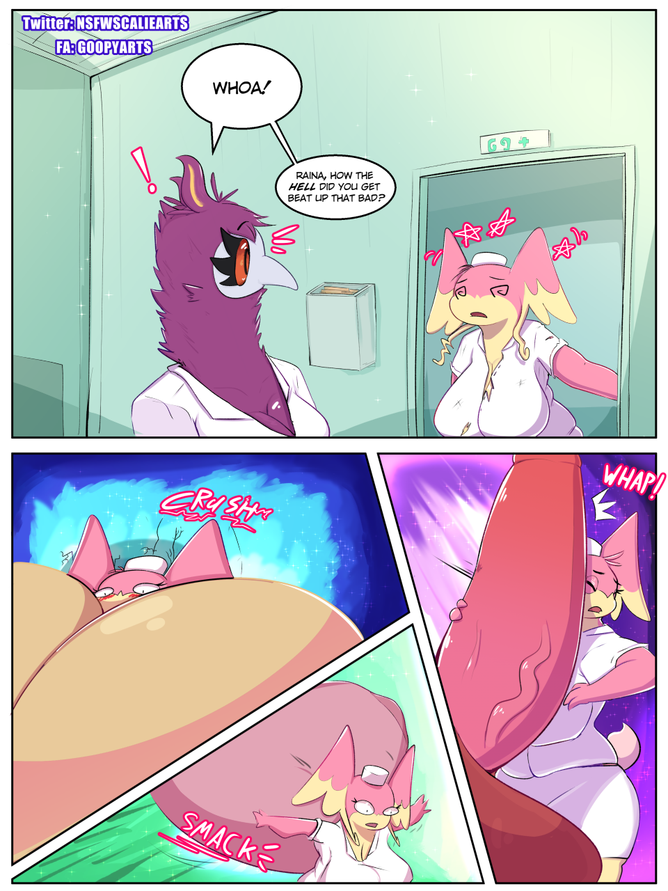 aromatisse audino big_breasts breasts comic female hi_res huge_breasts hyper hyper_breasts nintendo no_humans nurse pokémon_(species) pokemon raina video_games