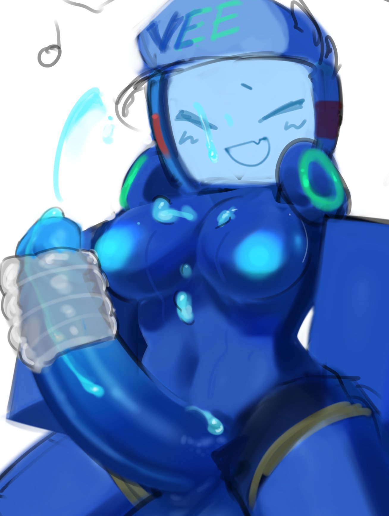 1futa, 1futanari, 2d, 2d (artwork), 2d artwork, blue body, blue cum, blue skin, colored, colored cum, colored sketch, coomerbee, cum, cum on face, forsaken, forsaken (roblox), futa only, futanari, official alternate costume, roblox, roblox game, robloxian, robot, sex toy, sketch, trackstar veeronica, tv, tv head, tv screen, veeronica