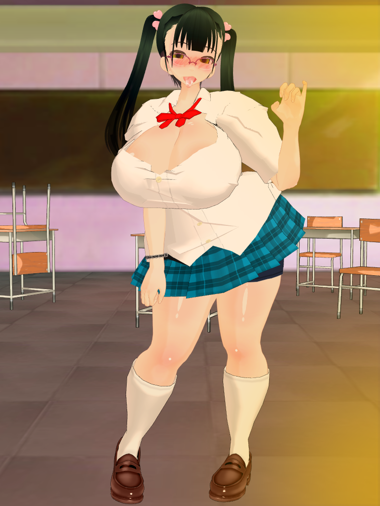 1girls 3d big_breasts breasts busty curvaceous curvy curvy_body curvy_female curvy_figure female_focus female_only glasses huge_breasts large_breasts nikuko_(galko) oshiete!_galko-chan school_uniform schoolgirl schoolgirl_uniform tabochi_mochi_(artist) voluptuous