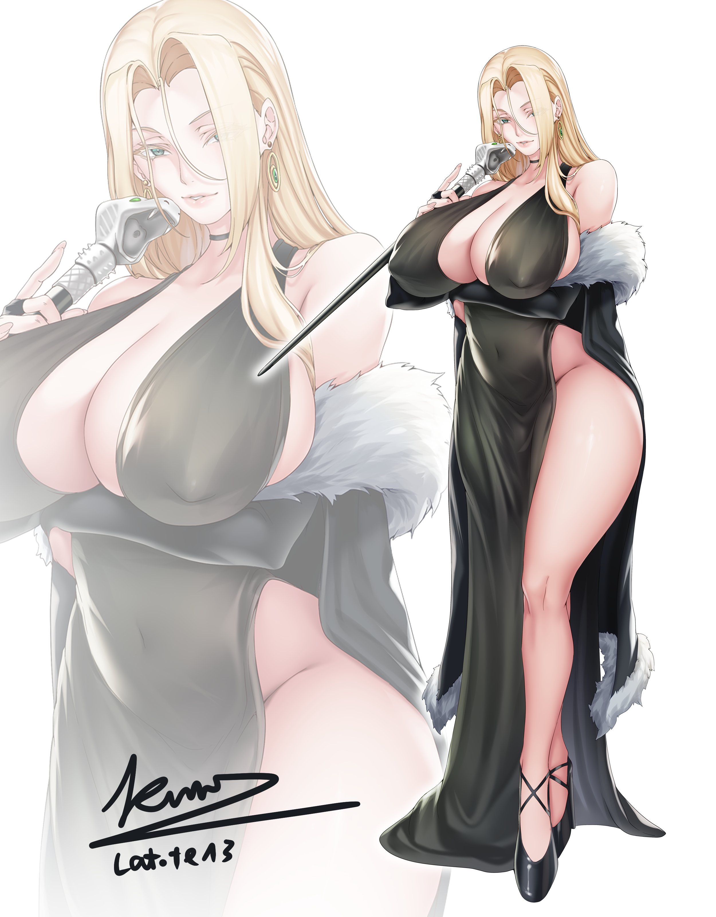 1girls, artist request, breasts, female, female focus, female only, genderswap, harry potter, large breasts, light skin, light-skinned female, looking at viewer, lucius malfoy, mature female, milf, rule 63, thick thighs, thighs, wide hips