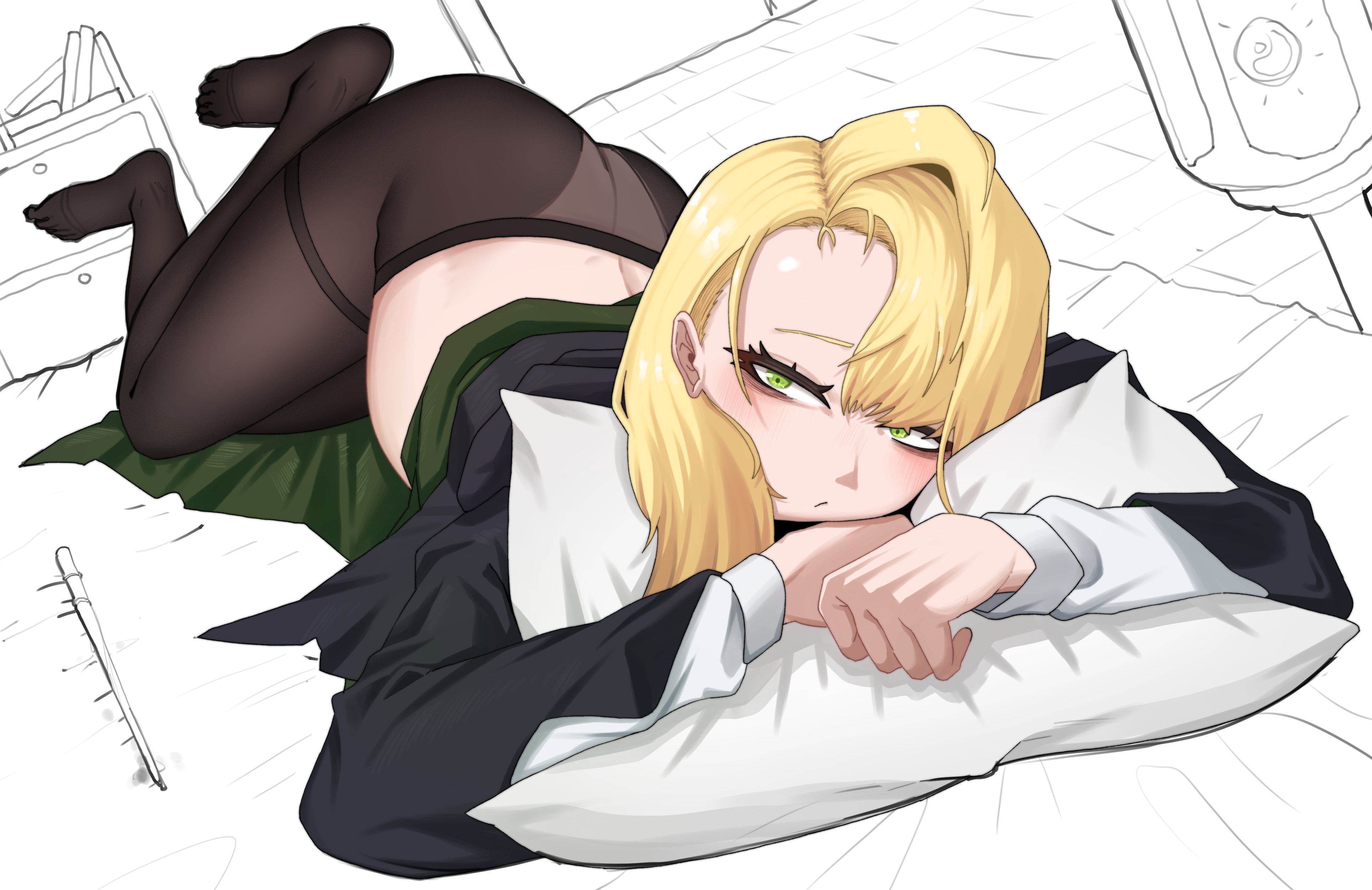 1girls, artist request, breasts, draco malfoy, draco malfoy (redteneri), female, female focus, female only, genderswap, girls, harry potter, hi res, large breasts, light skin, light-skinned female, looking at viewer, pantyhose, rule 63, thick thighs, thighs, wide hips
