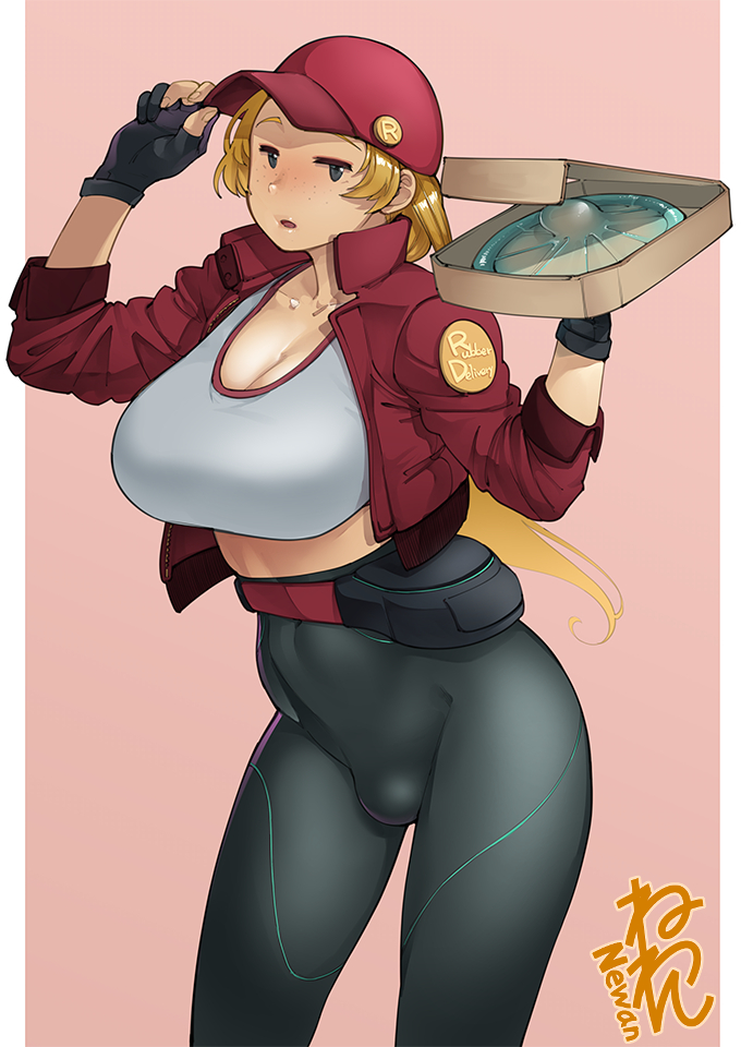 1futa bag ball_bulge balls balls_under_clothes belt big_breasts blonde_female blonde_hair blue_eyes breasts bulge cleavage clothed clothing condom delivery delivery_employee dickgirl freckles fully_clothed futa_only futanari handwear huge_condom human intersex large_breasts light-skinned_futanari light_skin looking_at_viewer neone-x no_sclera outerwear pale_skin penis penis_bulge penis_under_clothes simple_eyes small_penis solo wide_hips