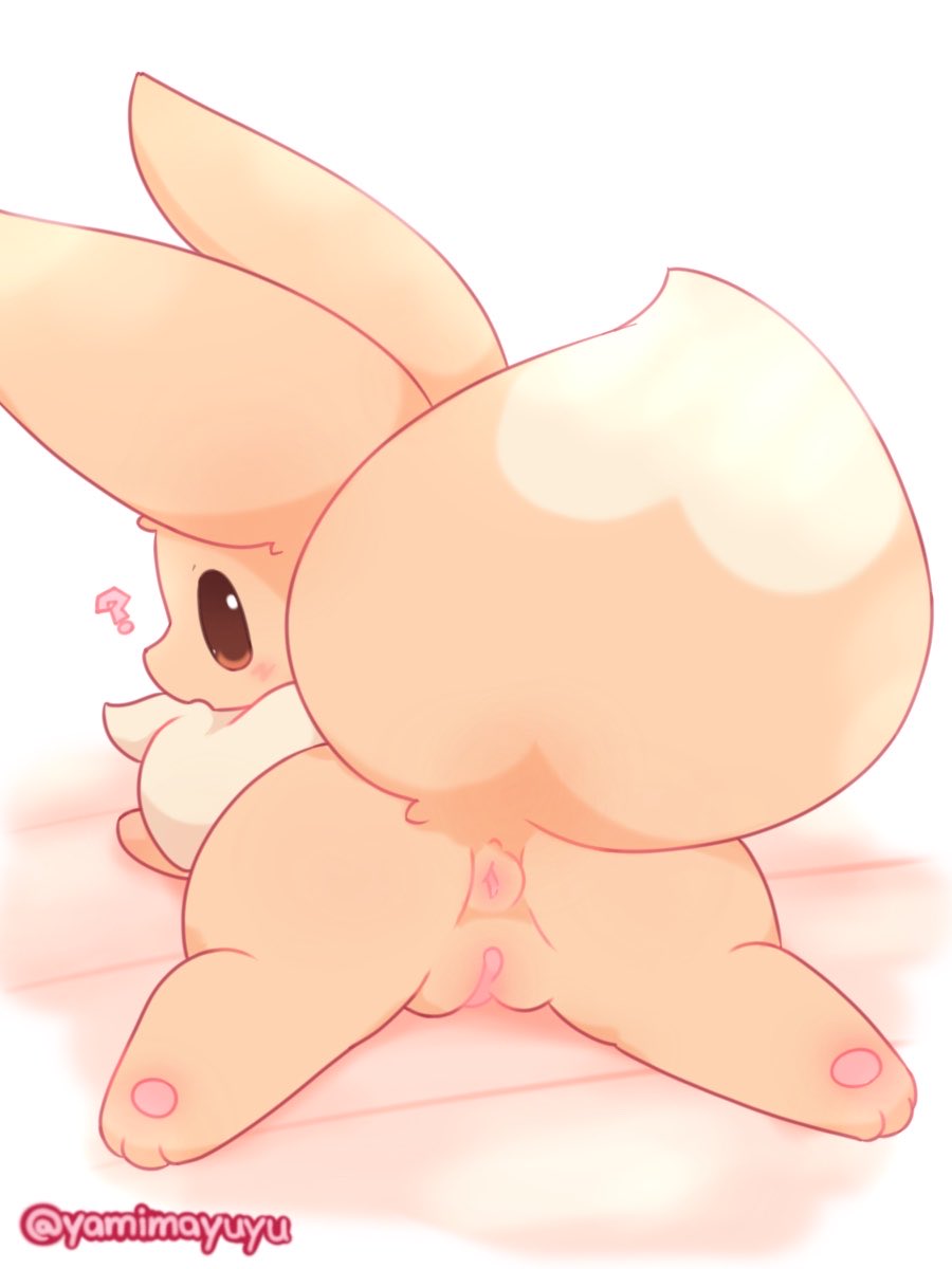 anus ass brown_body cute eevee female feral genitals hi_res looking_at_viewer looking_back lying nakimayo nintendo pokémon_(species) pokemon pokemon_(species) pussy question_mark raised_tail solo spread_legs spreading video_games