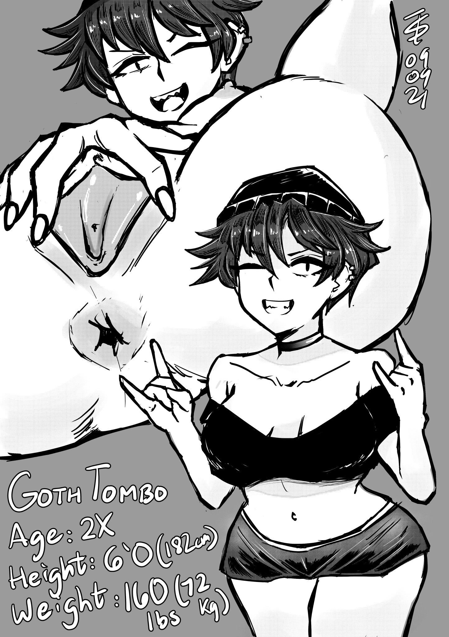 1girls, anus, areolae, bottomwear, breasts, female, goth, goth tomboy, hat, looking at viewer, nipples, pussy, short hair, spread pussy, thighs, tomboy, tomboy sama, voluptuous