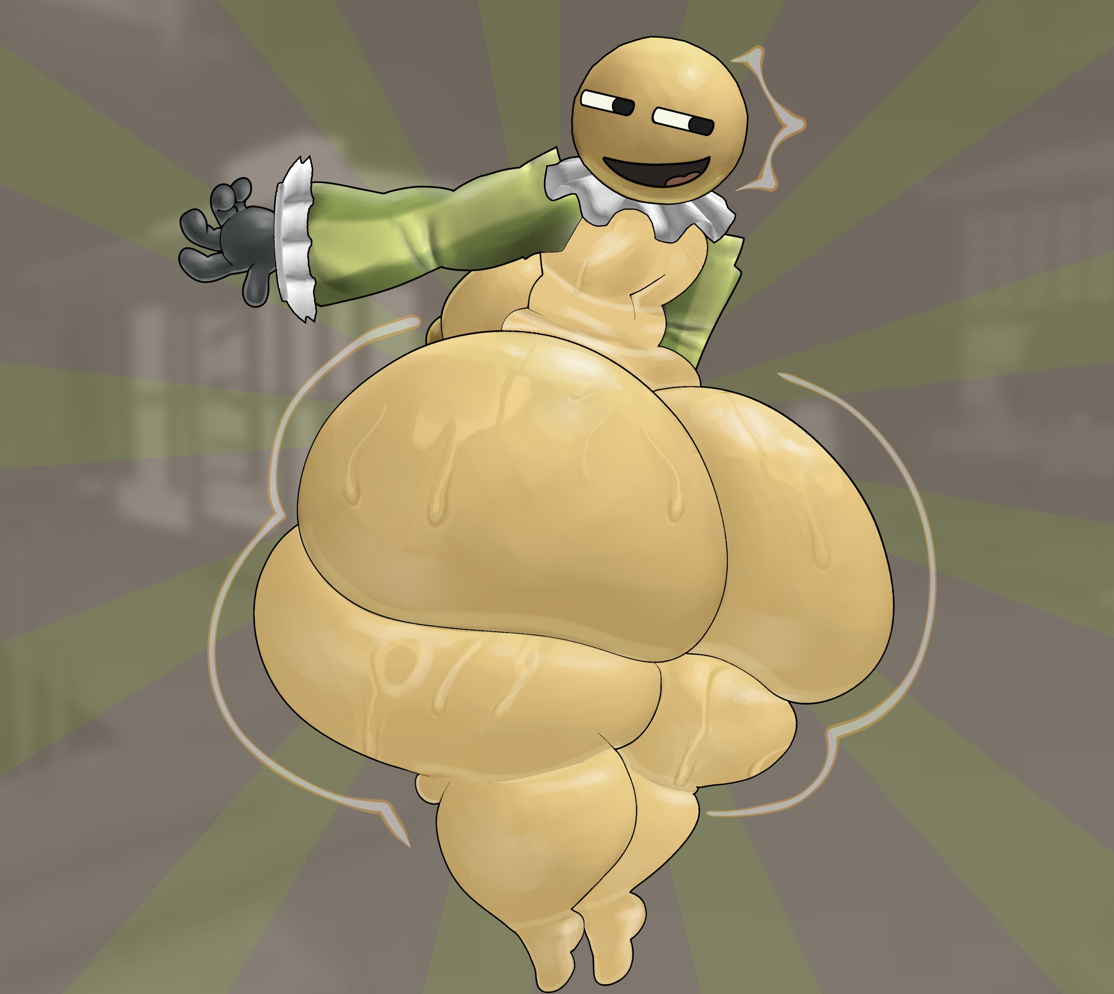 1girls, ass, ass bigger than head, ass focus, back view, big ass, big breasts, big butt, breasts, charlatan (forsaken), female, female only, forsaken (roblox), gaslight engine, glistening, glistening body, huge ass, huge butt, mostly nude, open mouth, presenting, presenting hindquarters, roblox, simple background, sleeves, solo, sweat, sweatdrop, thick thighs, wide hips, yellow body, yellow skin