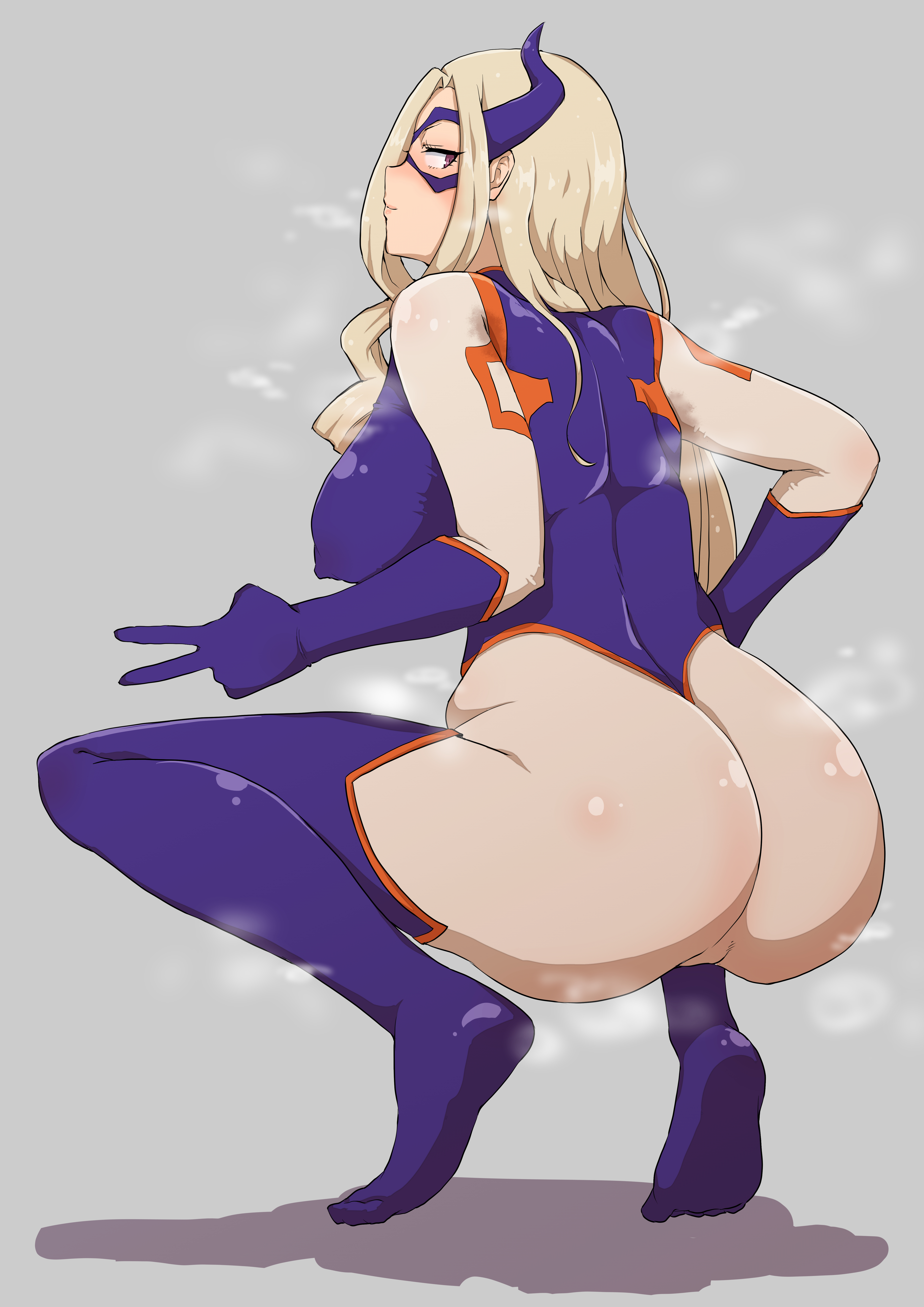 1girls, absurd res, ass, big ass, blonde female, blonde hair, female, female focus, female only, hero outfit (mha), high resolution, horns, l4cat, long hair, mount lady, my hero academia, purple socks, purple thigh highs, skin tight, skindentation, solo, solo female, squatting, thick thighs, thighs, yuu takeyama