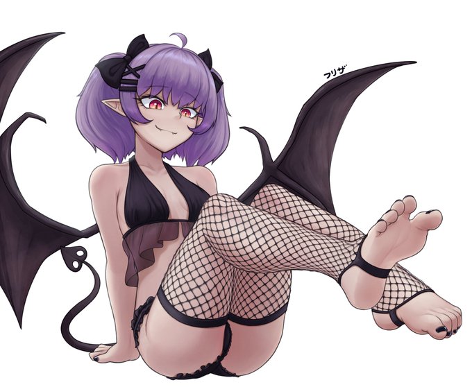 1girls, ass, bare shoulders, barefoot, black nails, black toenails, bra, breasts, commission, demon, elf ears, feet, female, female focus, female only, foot fetish, foot focus, freezer (frzr/efreezerarts), hair, headwear, legwear, light skin, light-skinned female, looking down, nail polish, nails, oc, original, original character, painted nails, painted toenails, panties, pink eyes, pointy ears, pose, posing, purple hair, short hair, sitting, small ass, small breasts, smile, smiling, smirk, soles, solo, solo female, stirrup legwear, stirrup socks, succubus, tail, thighs, toenail polish, toes, wings