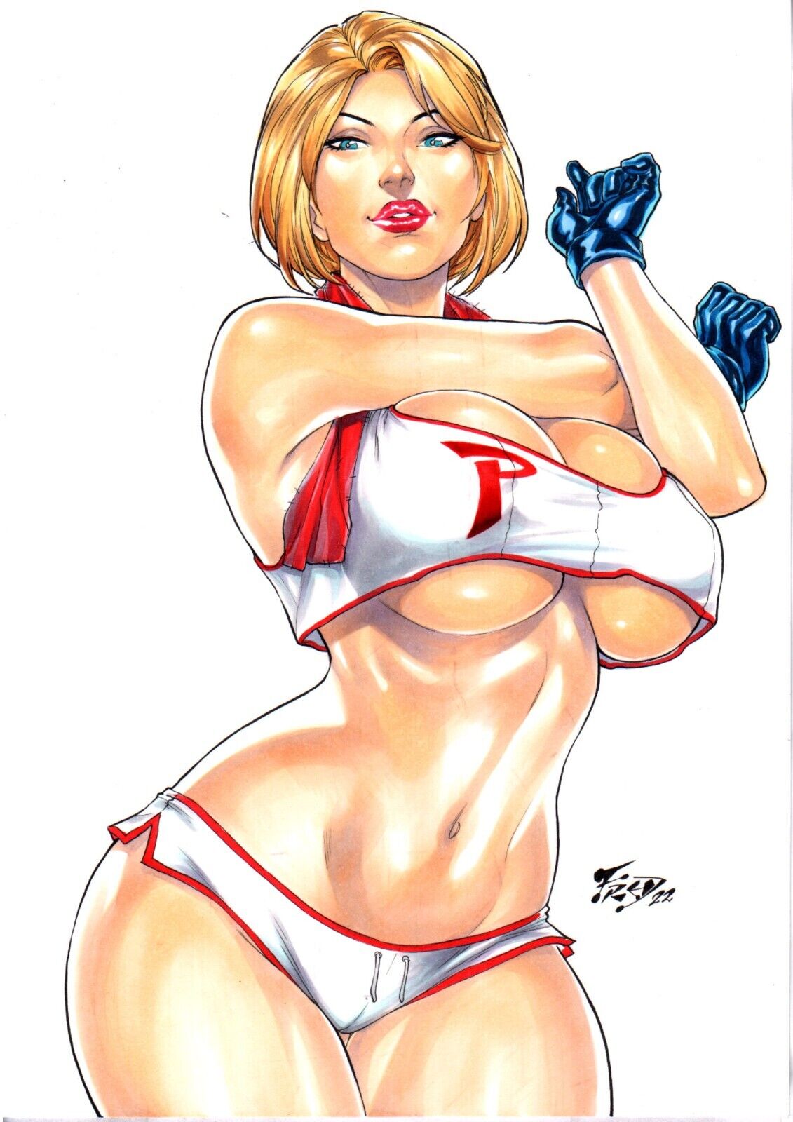 1girls big_breasts blonde_female blonde_hair dc dc_comics ed_benes_studio fred_benes gloves justice_league kara_zor-l karen_starr looking_at_viewer power_girl seductive_eyes seductive_look short_hair solo_female superman_(series) tagme white_panties