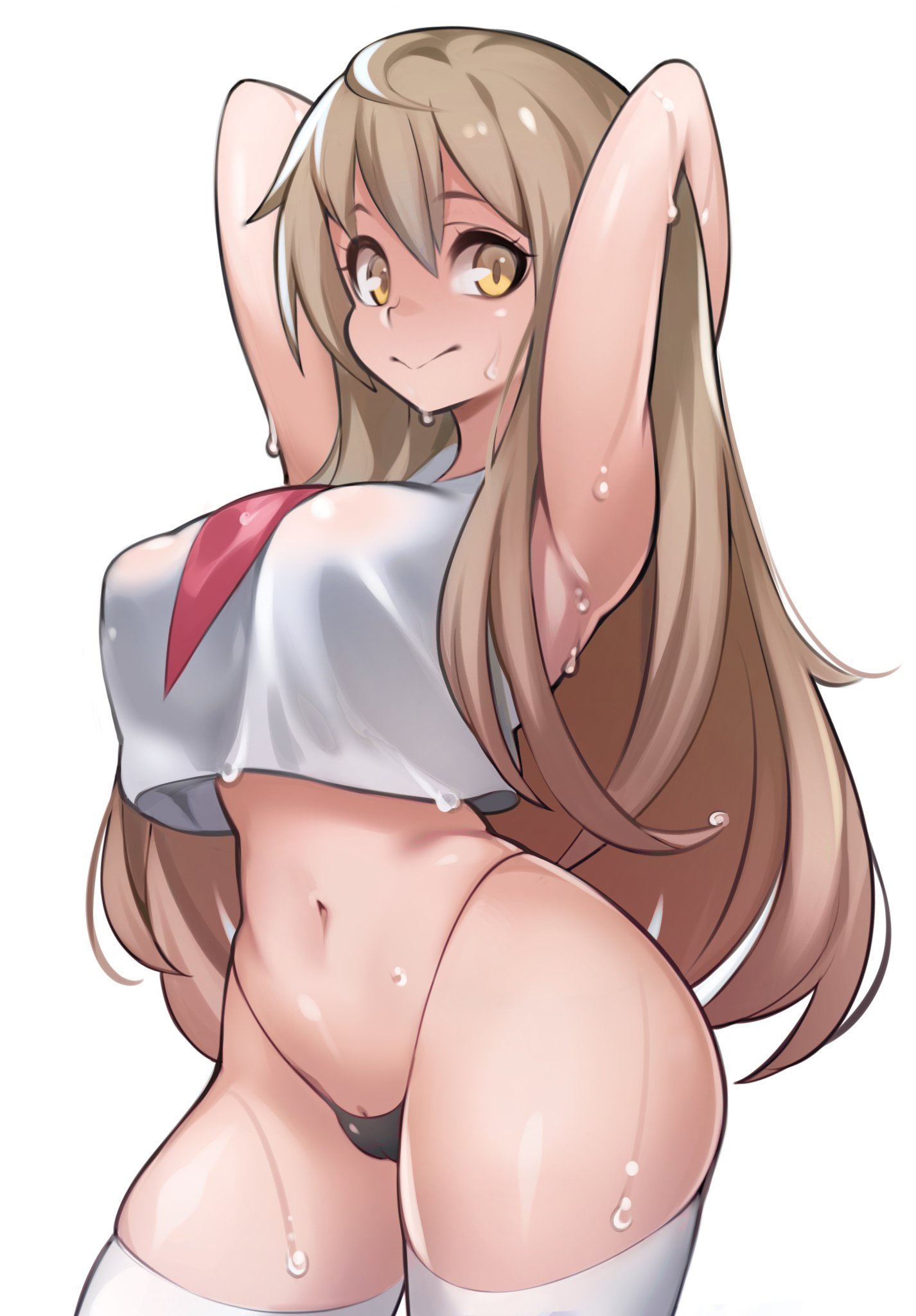 armpits, big breasts, breasts, character request, female, lentiyay, sweat, tagme, thick thighs, yellow eyes