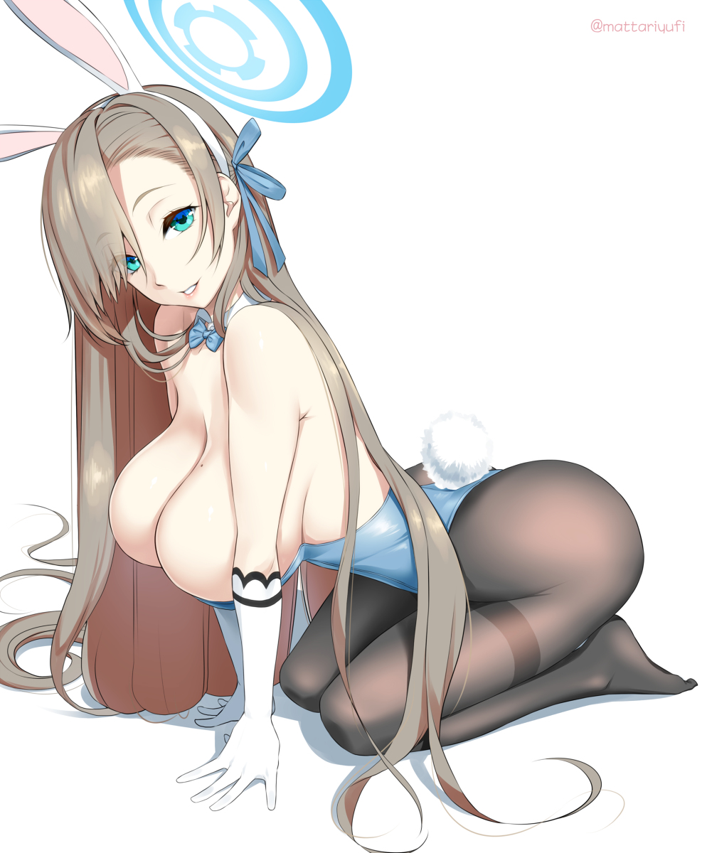 1girls arched_back armwear ass asuna_(blue_archive) asuna_(bunny)_(blue_archive) asuna_(bunny_girl)_(blue_archive) big_ass big_breasts big_butt blonde_female blonde_hair blue_archive blue_eyes breasts bunny_costume bunny_ears bunny_girl bunnysuit busty gloves huge_breasts large_breasts legs mattari_yufi rabbit_ears seductive seductive_eyes seductive_look seductive_pose seductive_smile tagme thick thick_thighs thighs white_background