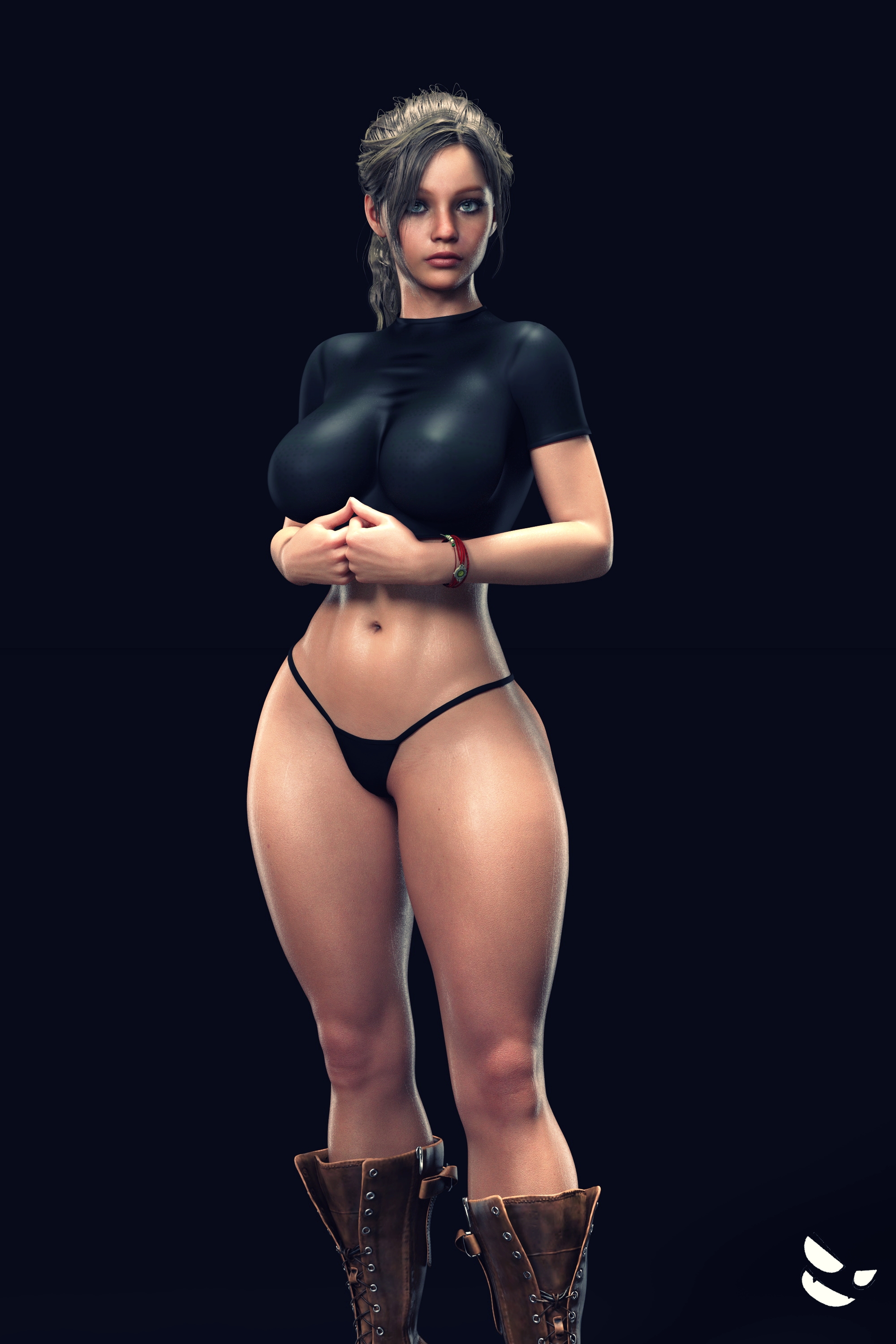 1girls, 3d, big breasts, boots, breasts, capcom, claire redfield, female, female only, gm studios, midriff, resident evil, resident evil 2, resident evil 2 remake, solo, solo female, thick thighs, thong