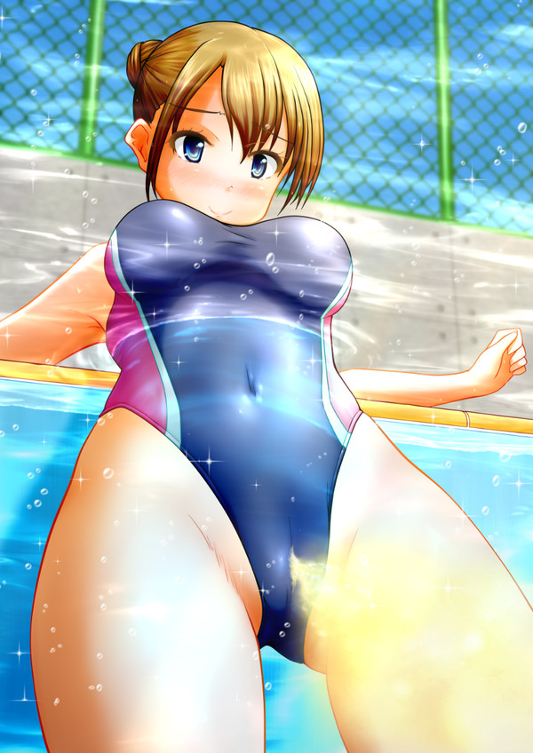 blonde_hair blush large_breasts one-piece_swimsuit peeing peeing_in_pool peeing_in_swimsuit peeing_in_water peeing_self peeing_underwater pool pullpull15 swimming_pool swimsuit swimwear water watersports wetting wetting_self