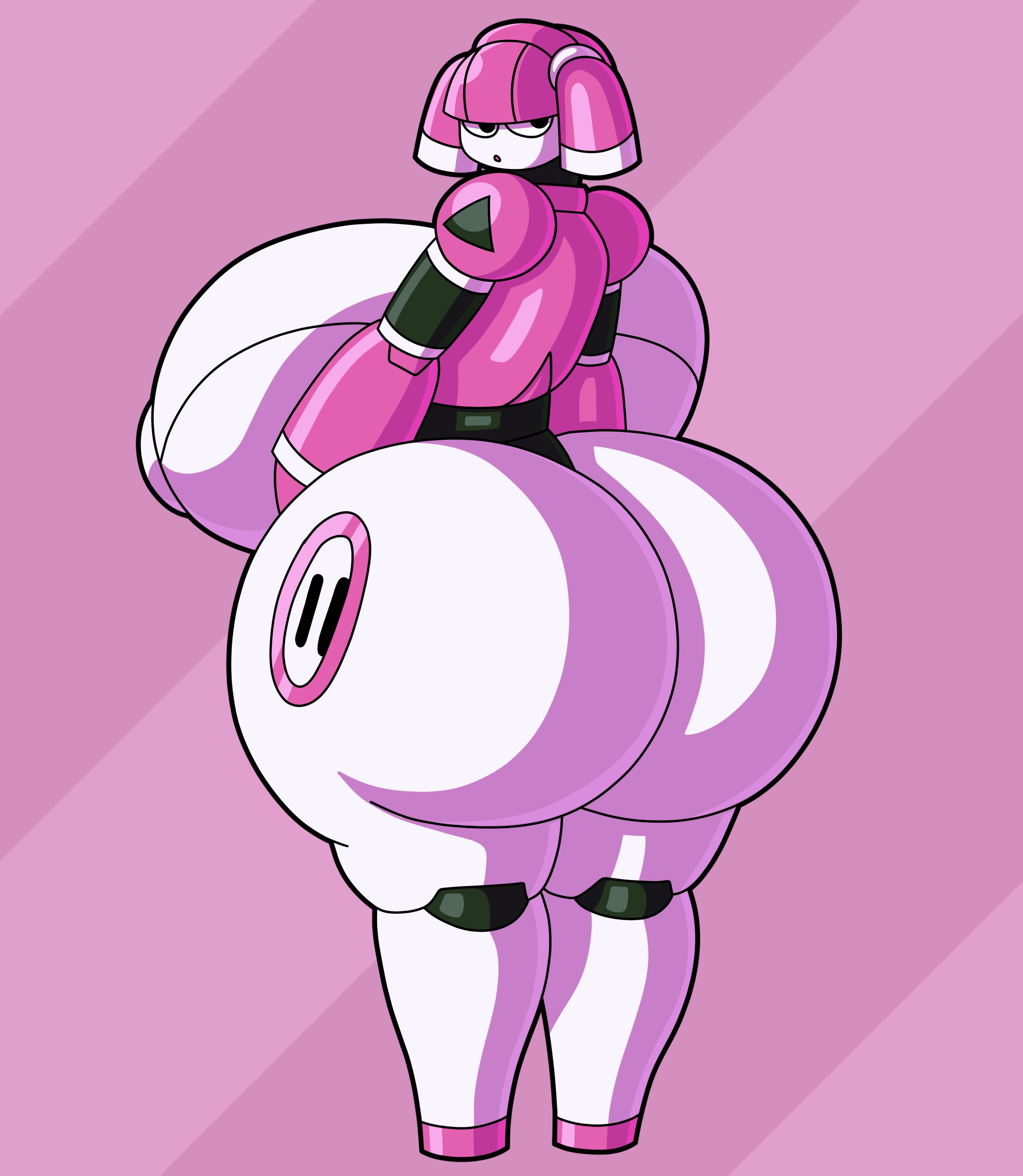 angstrom, ass, big ass, big breasts, black eyes, breasts, bubble ass, bubble butt, dorahden, female, female focus, female only, huge ass, mya (dorahden), original, original character, pink hair, robot, thick thighs, thighs, white body