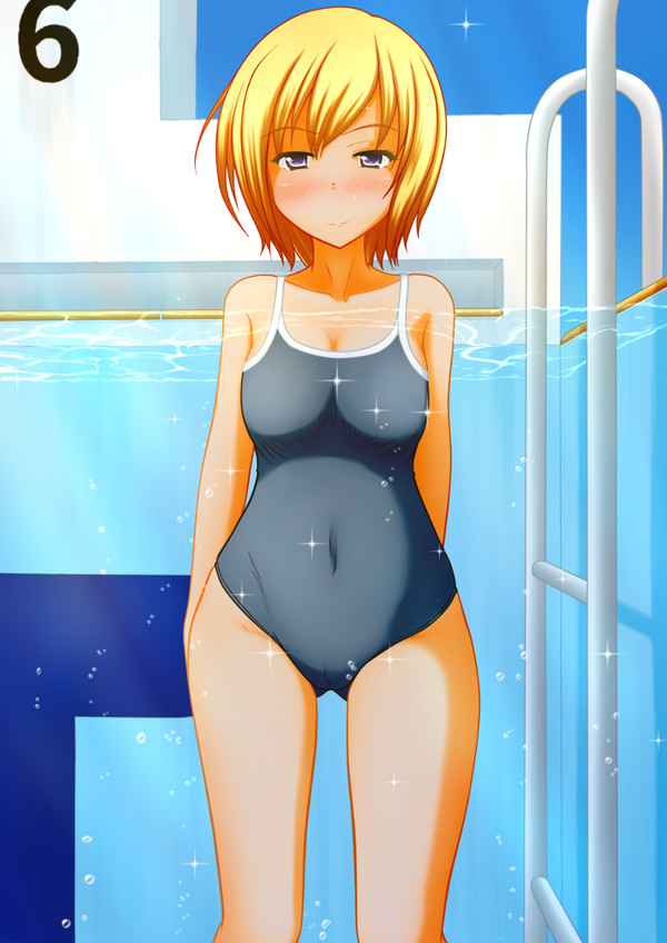 blonde_hair female in_pool omorashi one-piece_swimsuit pool pullpull15 swimming_pool swimsuit swimwear