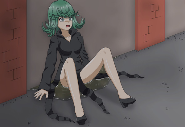 1girls clothing female female_only omorashi one-punch_man papergami peeing peeing_on_floor peeing_self solo tatsumaki watersports wetting wetting_self