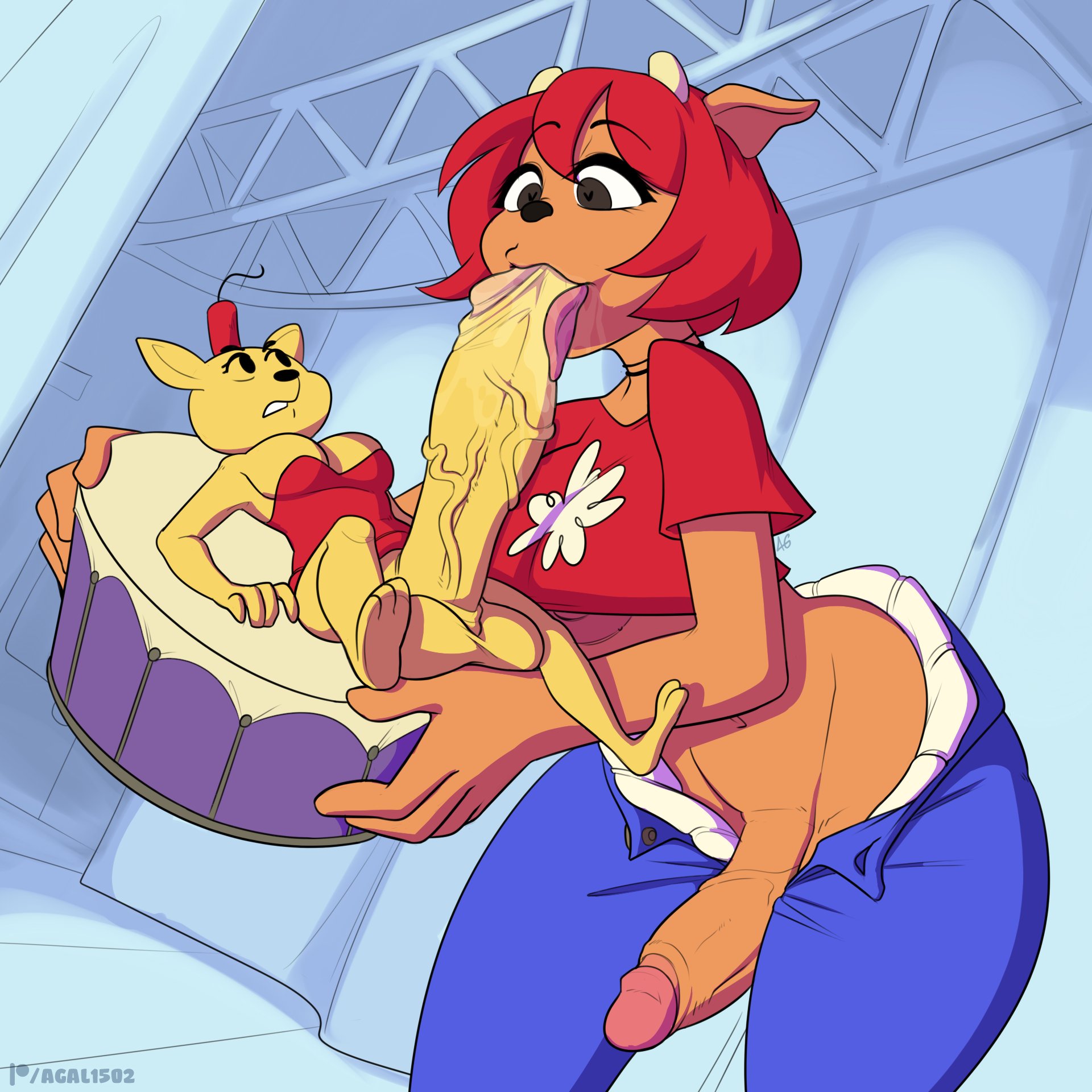 2futas, a gal1502, a-gal, agal1502, anthro, balls, big ass, big penis, blowjob, breasts, clothed, clothing, duo, erection, fellatio, female, futa on futa, futa only, futanari, gigantic penis, huge cock, humanoid, humanoid penis, intersex, lammy lamb, larger futa, ma-san, micro female, mostly clothed, oral, penis, sex, size difference, smaller futa, standing, standing fellatio, sucking, um jammer lammy