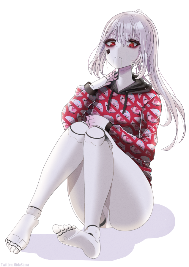 1boy doll doll_joints feet female_focus gothic_lolita hoodie jowol light_skin long_hair male male_focus marionette monster_girl no_pants oidasama panties porcelainmaid puppet red_eyes sadistic shy streamer sweat twitch.tv virtual_youtuber white_hair