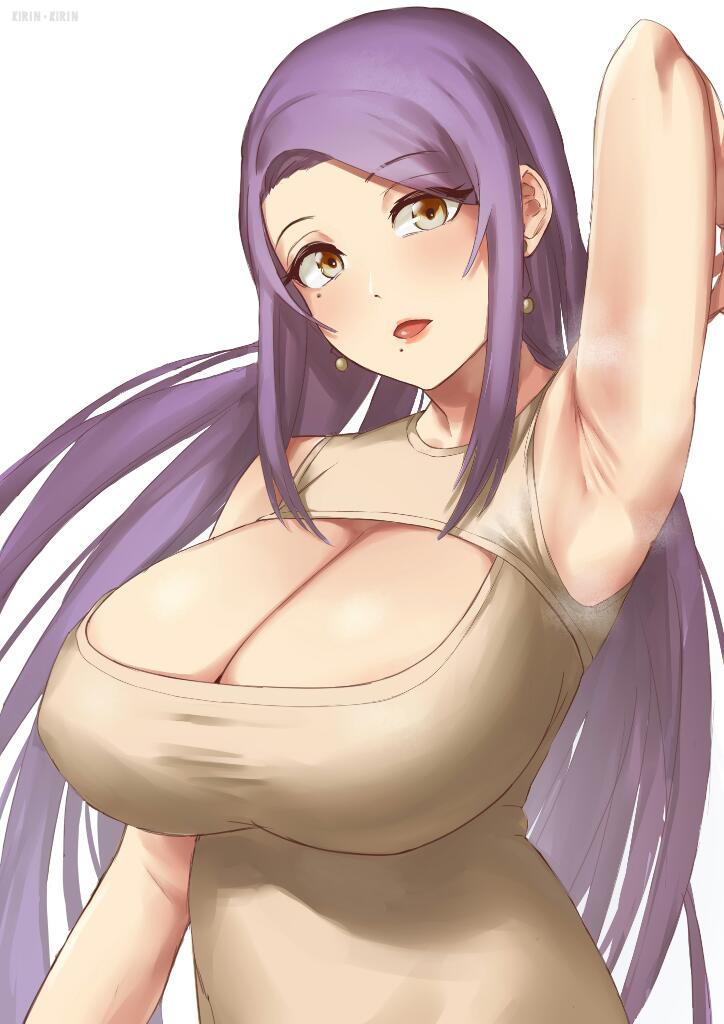 1girls armpit armpit_crease armpit_fetish armpits beauty_mark boob_window breasts busty earring earrings female female_only huge_breasts kirinkirin large_breasts lips milf mole mole_under_eye mole_under_mouth plump_lips purple_hair sexy_armpits sleeveless steam steaming_body steamy_armpits thick_legs tight_clothing violet_hair